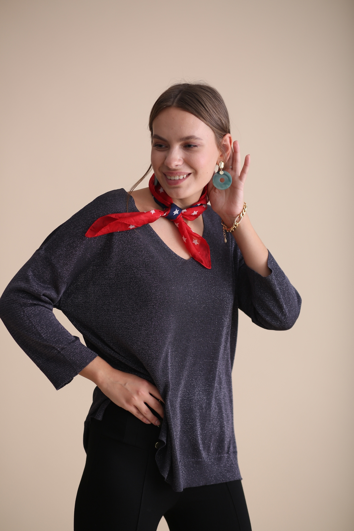 Antrasit Simli Truvakar Kol Merserize Triko 158