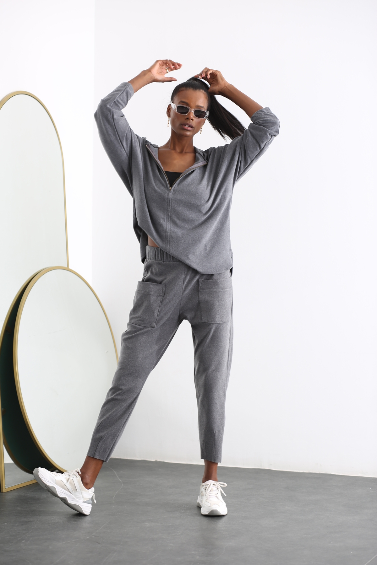 Antrasit Yarım Fermuarlı Polar Sweatshirt 26605