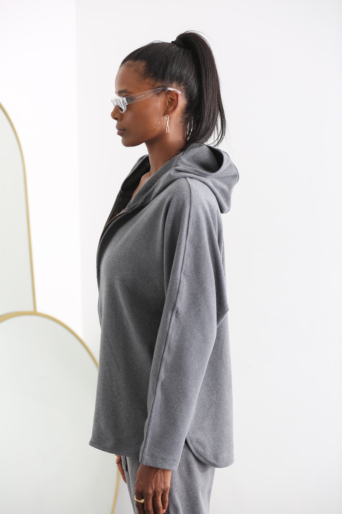 Antrasit Yarım Fermuarlı Polar Sweatshirt 26605