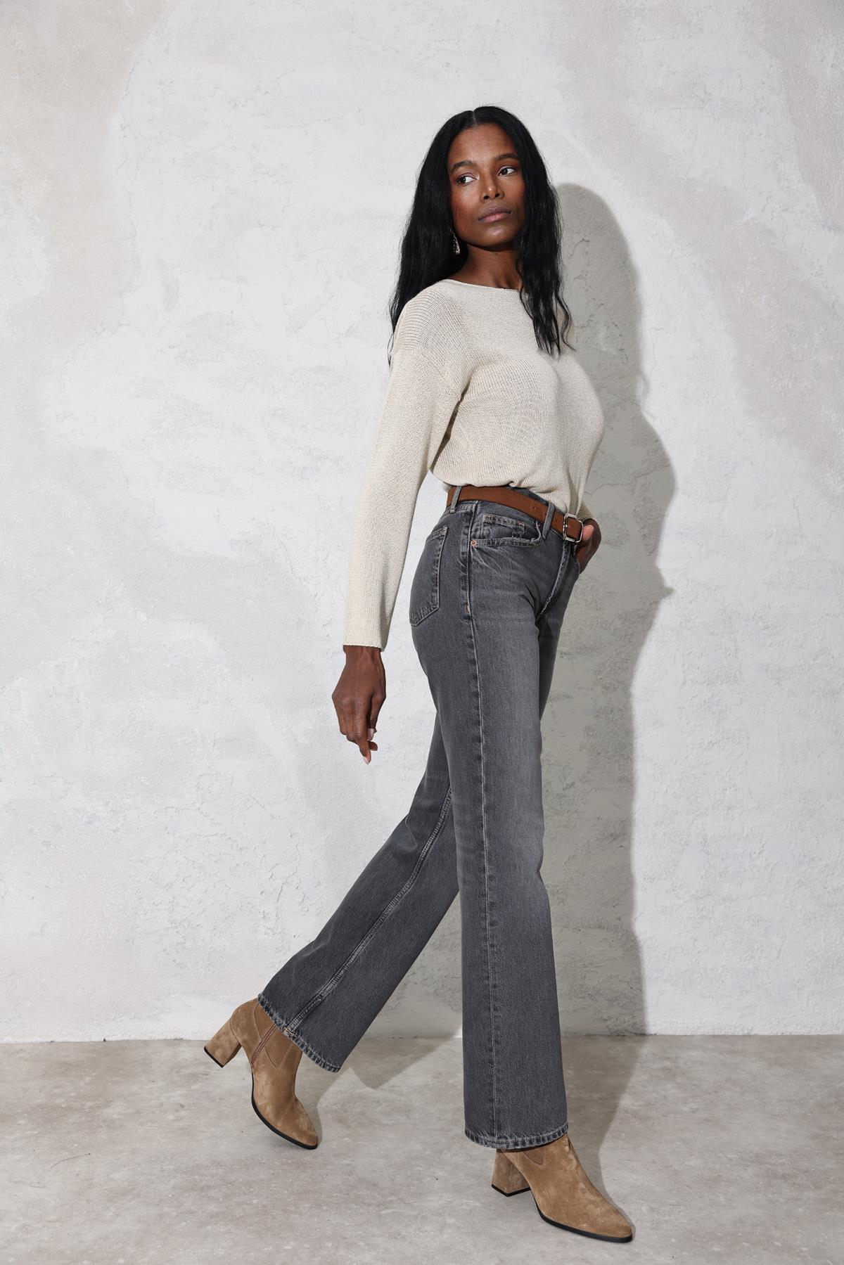 Antrasit Yüksek Bel Straight Jean 