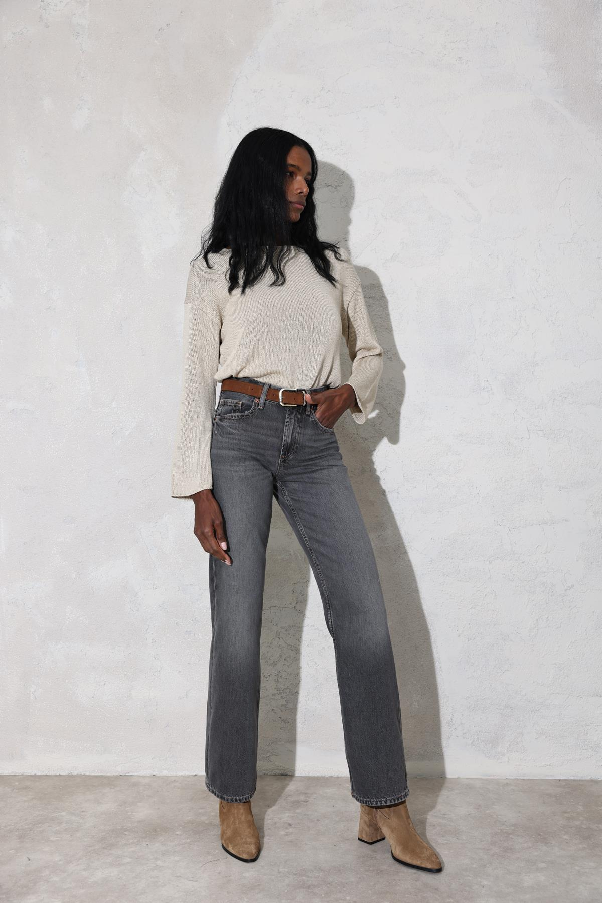 Antrasit Yüksek Bel Straight Jean 