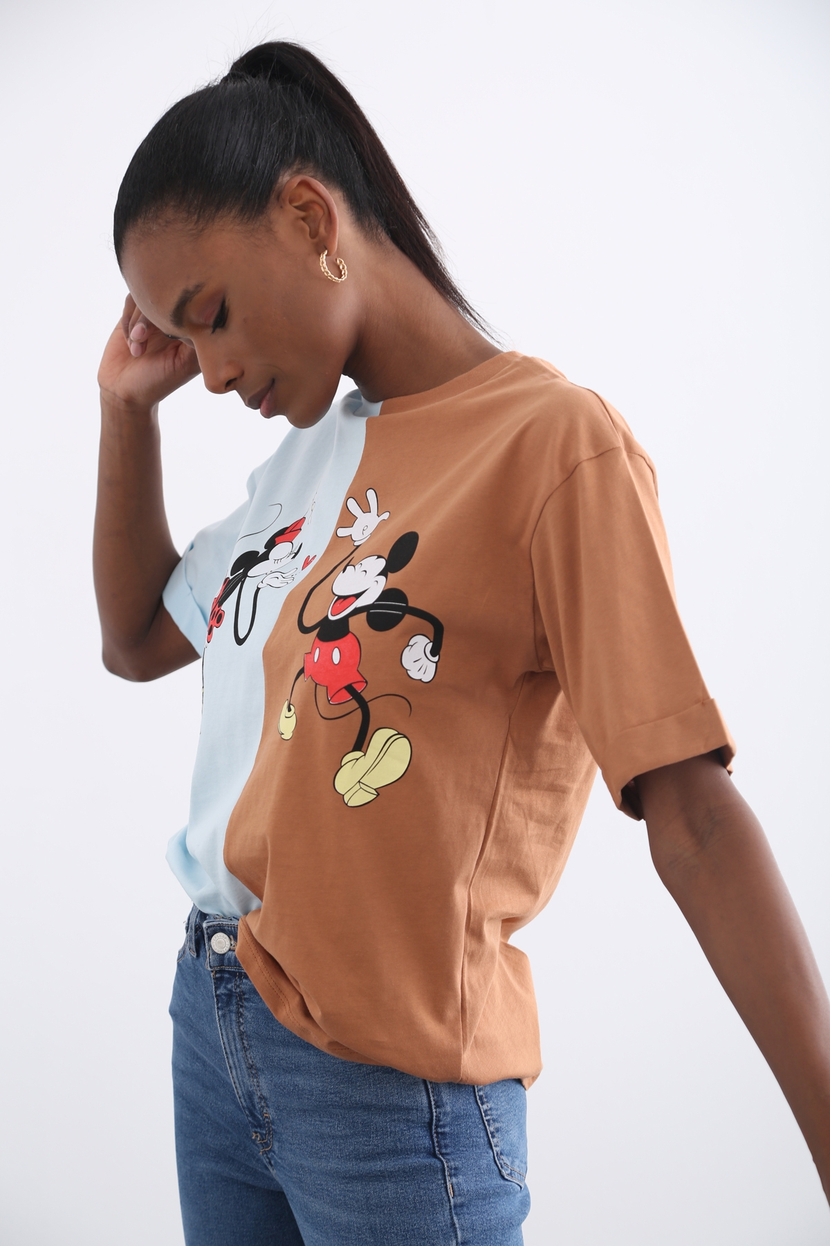 Bebe Mavi Çift Renk Mickey Baskılı Tshirt 7488