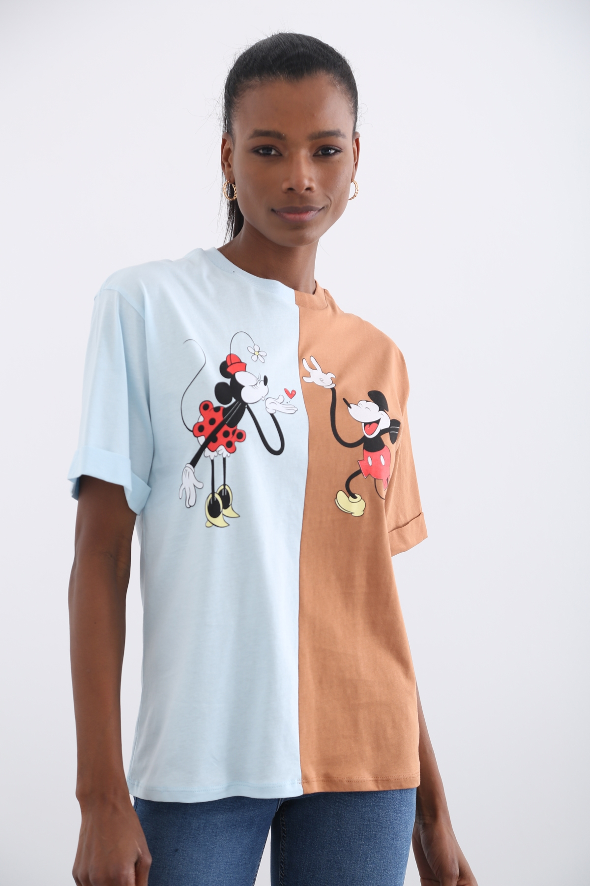 Bebe Mavi Çift Renk Mickey Baskılı Tshirt 7488