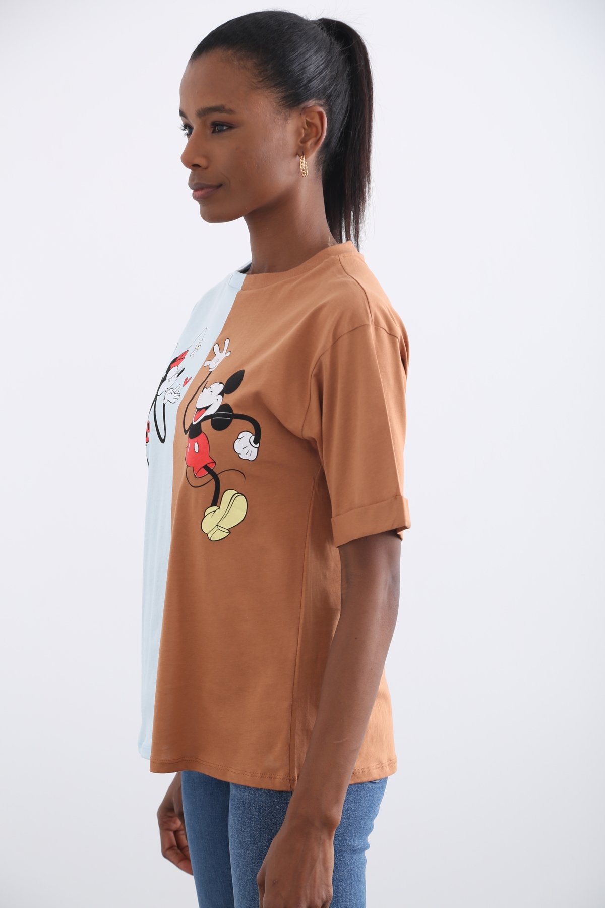 Bebe Mavi Çift Renk Mickey Baskılı Tshirt 7488