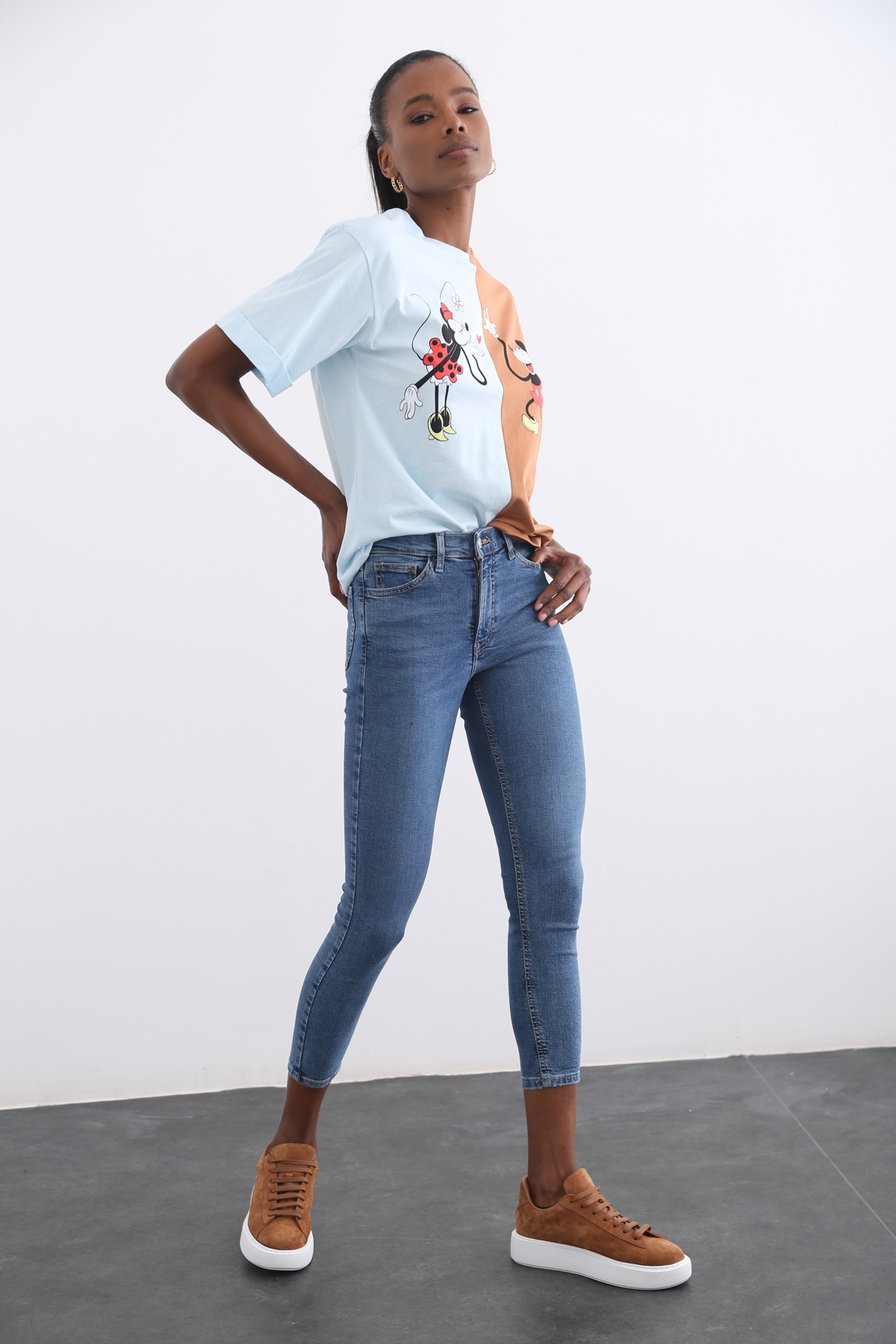 Bebe Mavi Çift Renk Mickey Baskılı Tshirt 7488