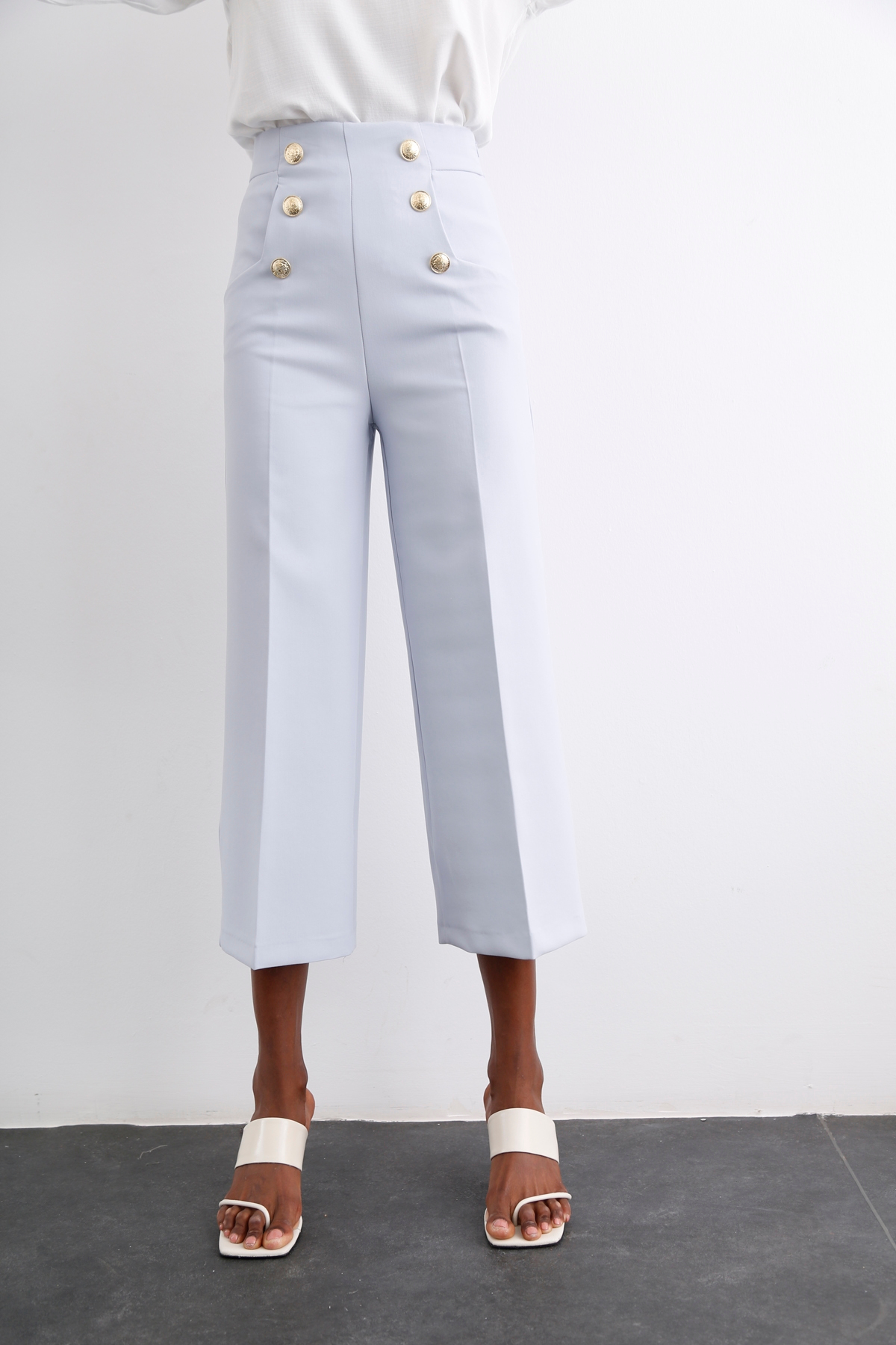 Bebe Mavi Gold Düğme Detaylı Bol Paça Pantolon 3649