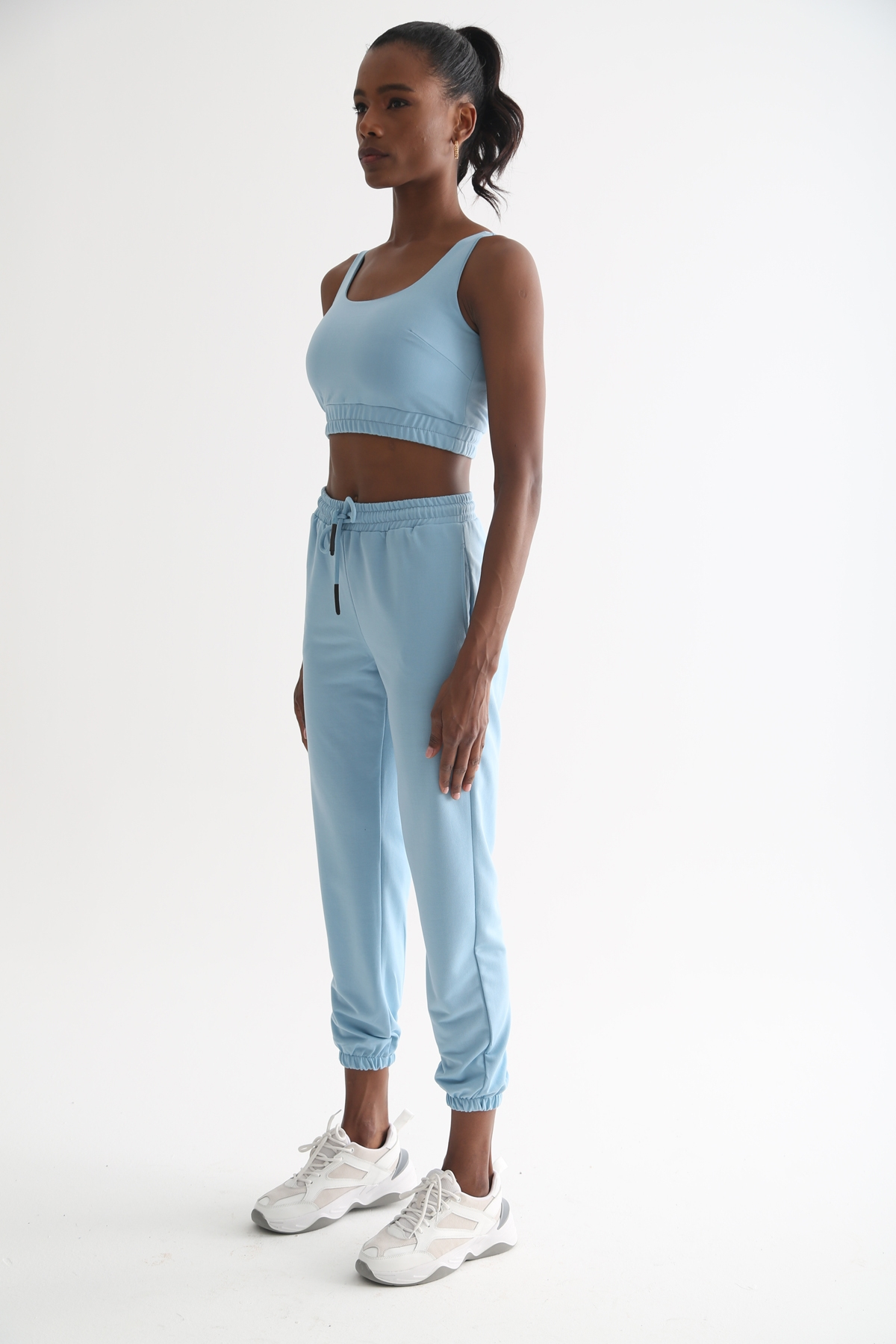 Bebe Mavi Lastik Detaylı Crop Takım 30011
