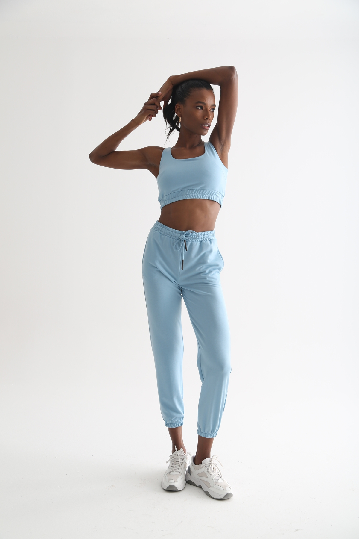 Bebe Mavi Lastik Detaylı Crop Takım 30011