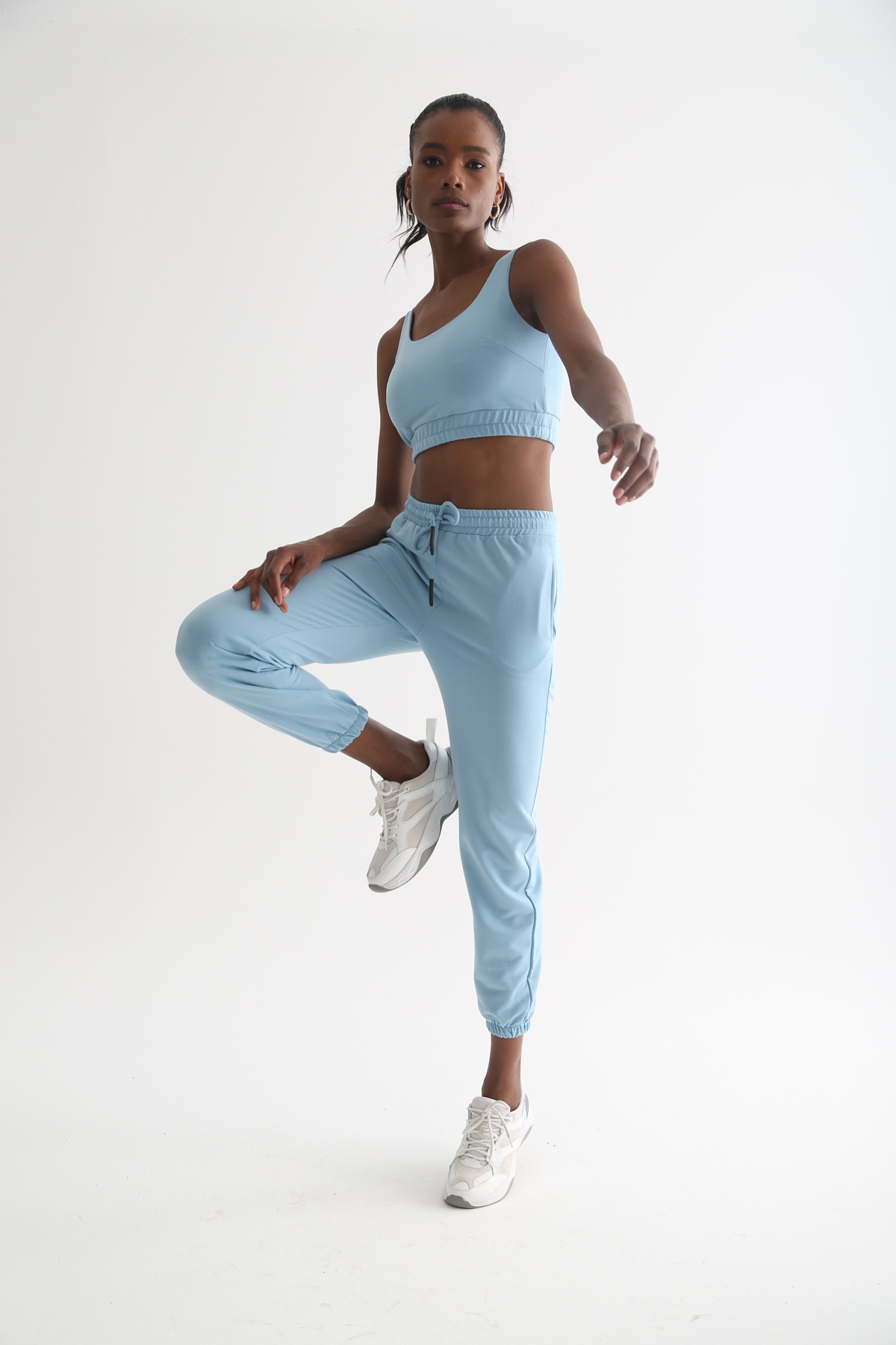 Bebe Mavi Lastik Detaylı Crop Takım 30011
