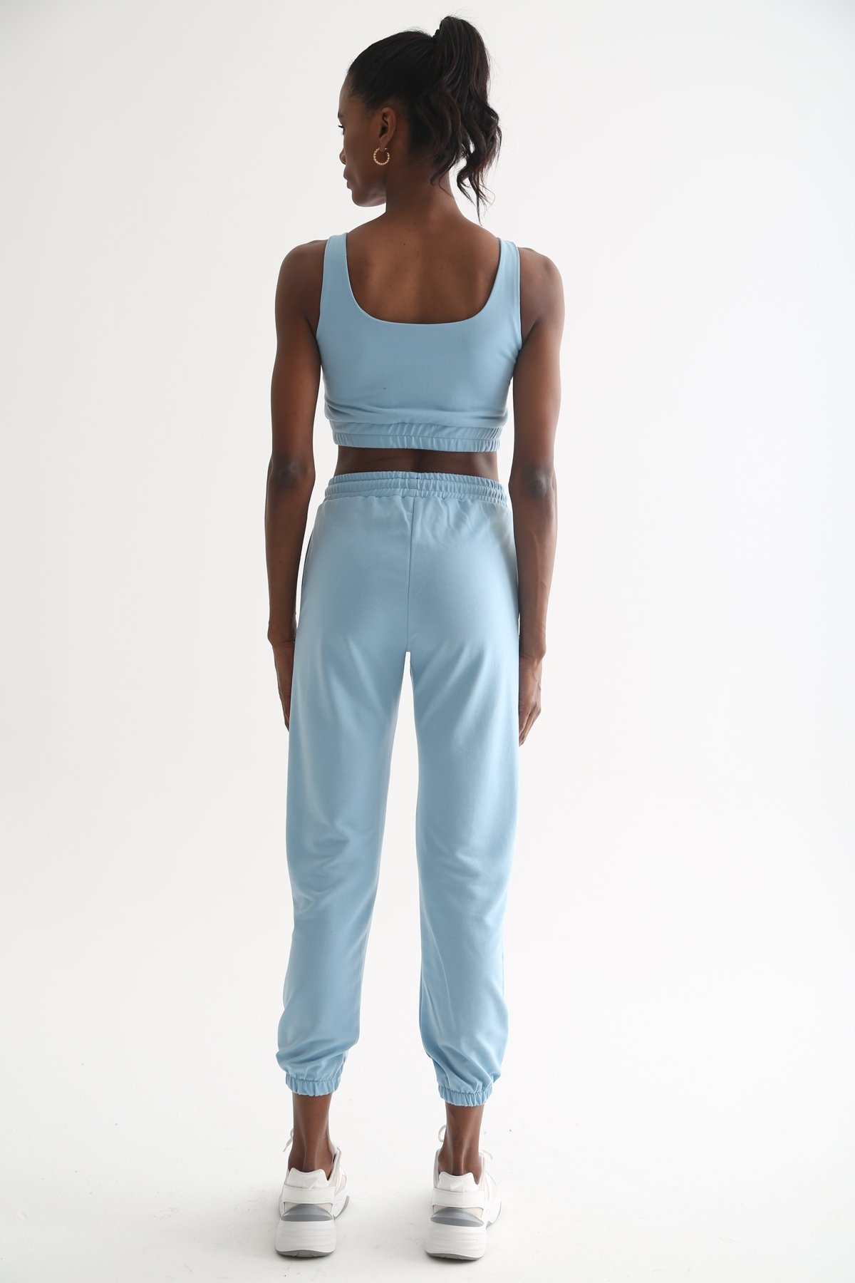 Bebe Mavi Lastik Detaylı Crop Takım 30011