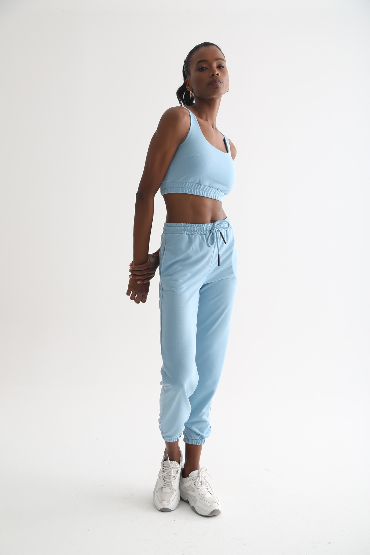Bebe Mavi Lastik Detaylı Crop Takım 30011