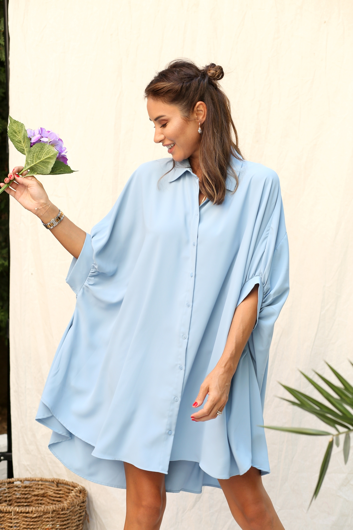 Bebe Mavi Yanları Pileli Oversize Tunik Elbise 68003