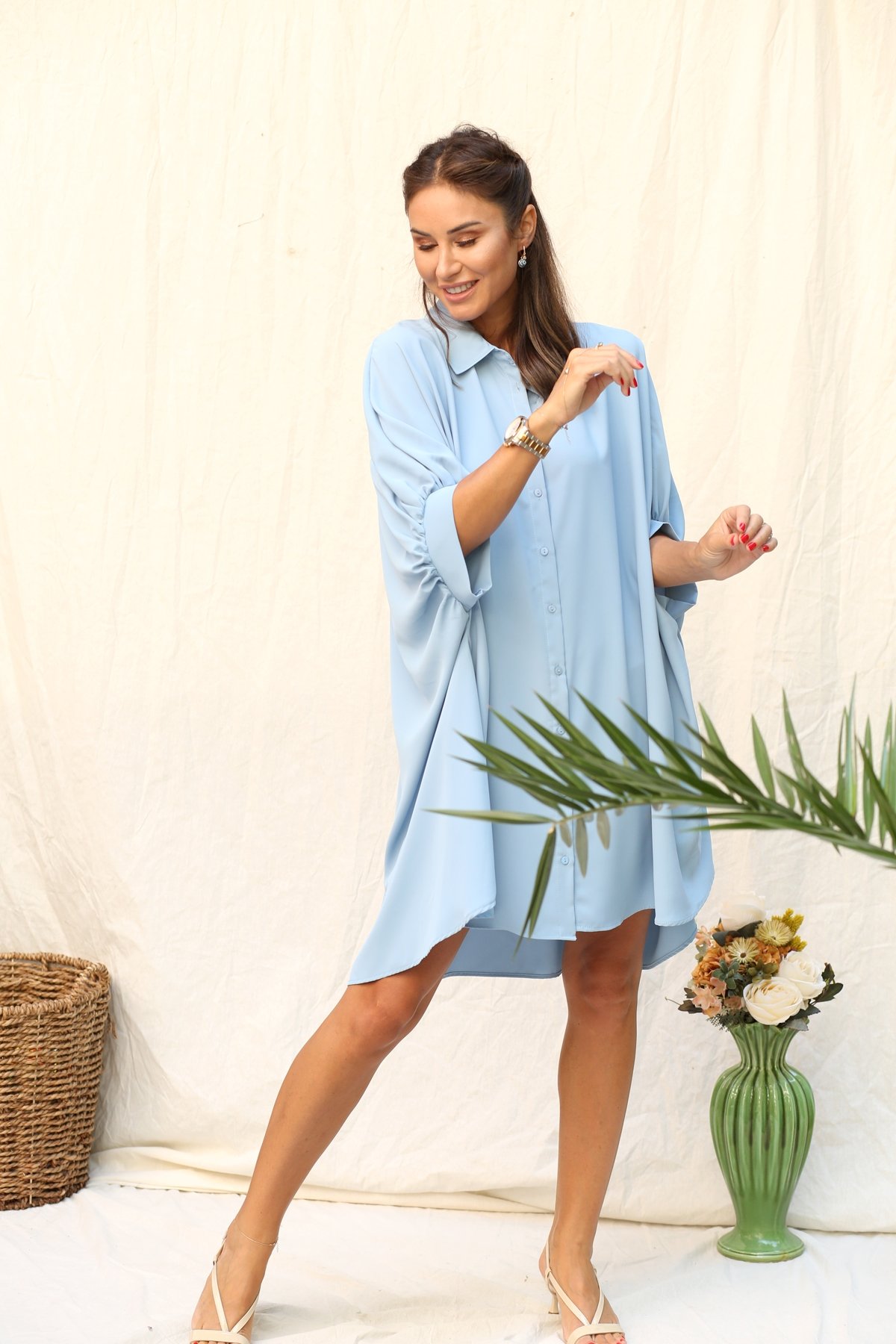 Bebe Mavi Yanları Pileli Oversize Tunik Elbise 68003