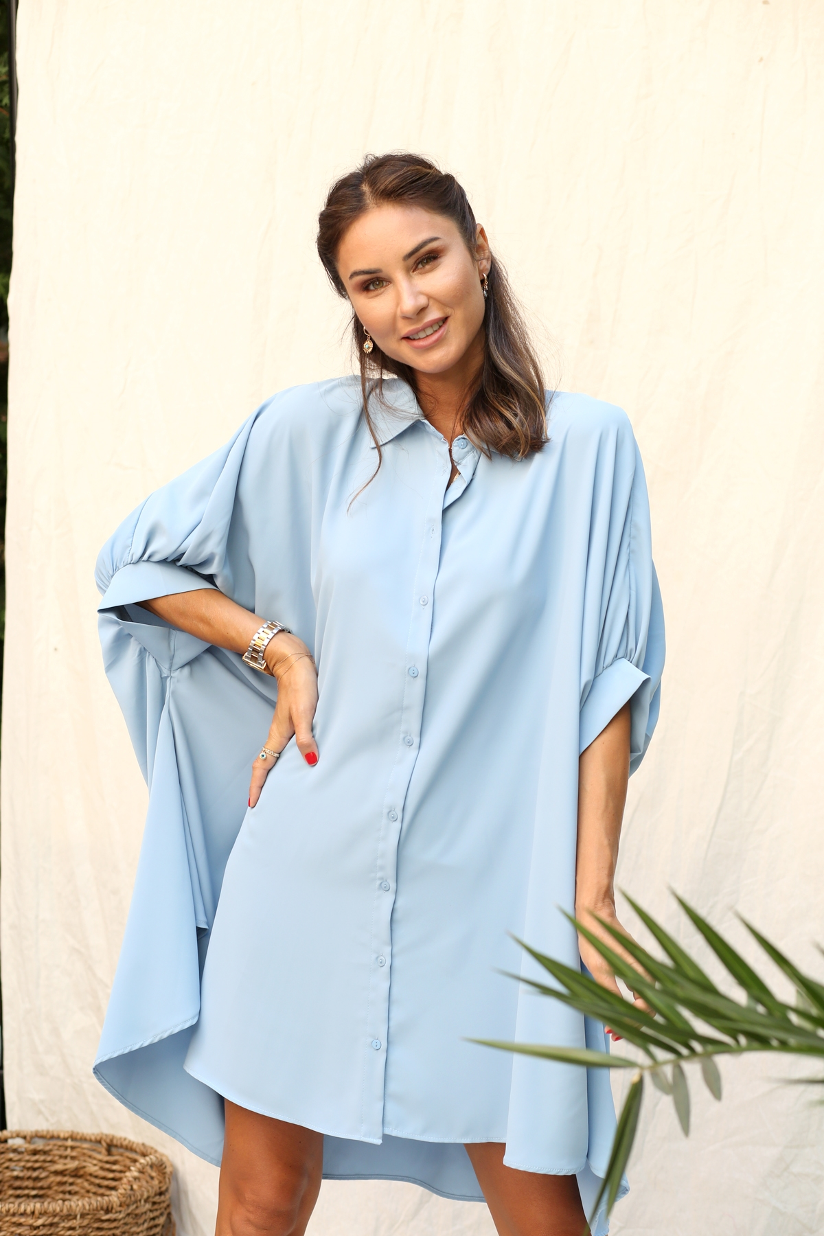 Bebe Mavi Yanları Pileli Oversize Tunik Elbise 68003