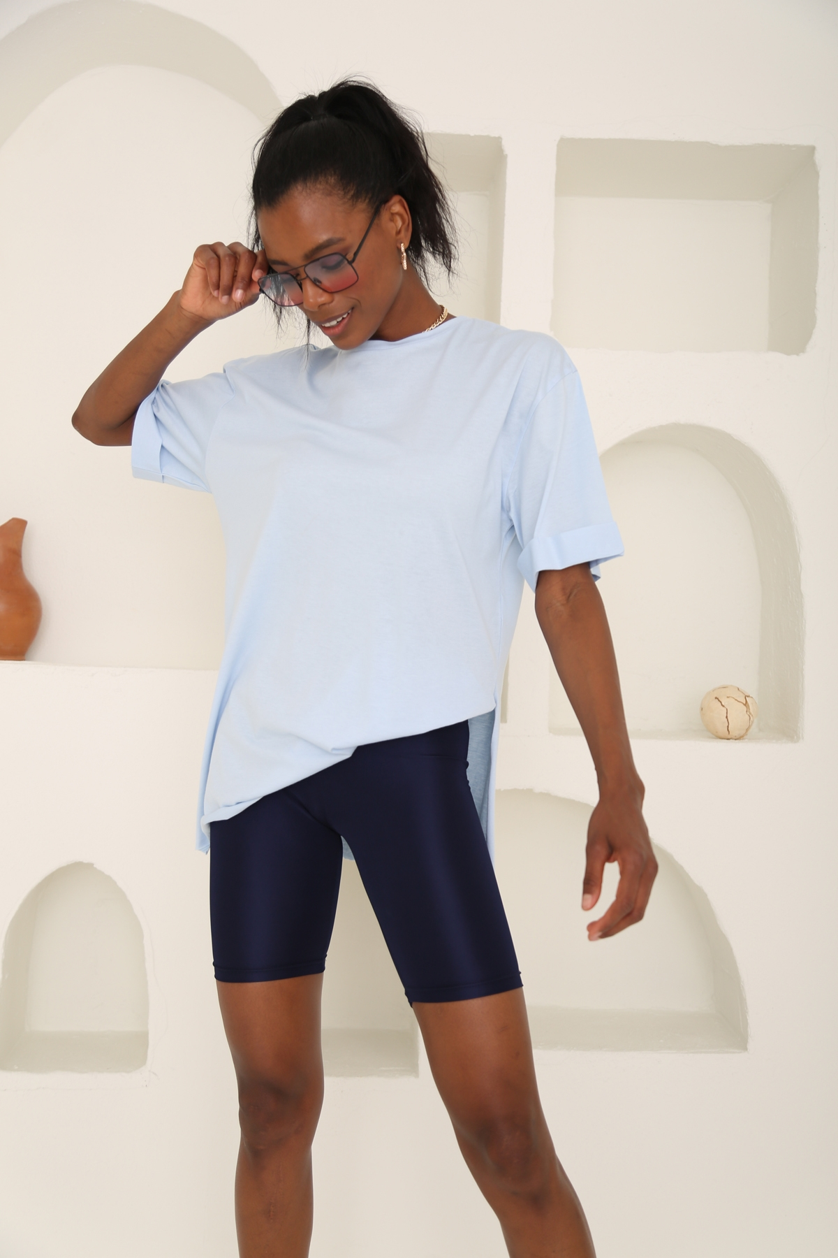 Bebe Mavi Yırtmaçlı Duble Kol Tshirt 3158