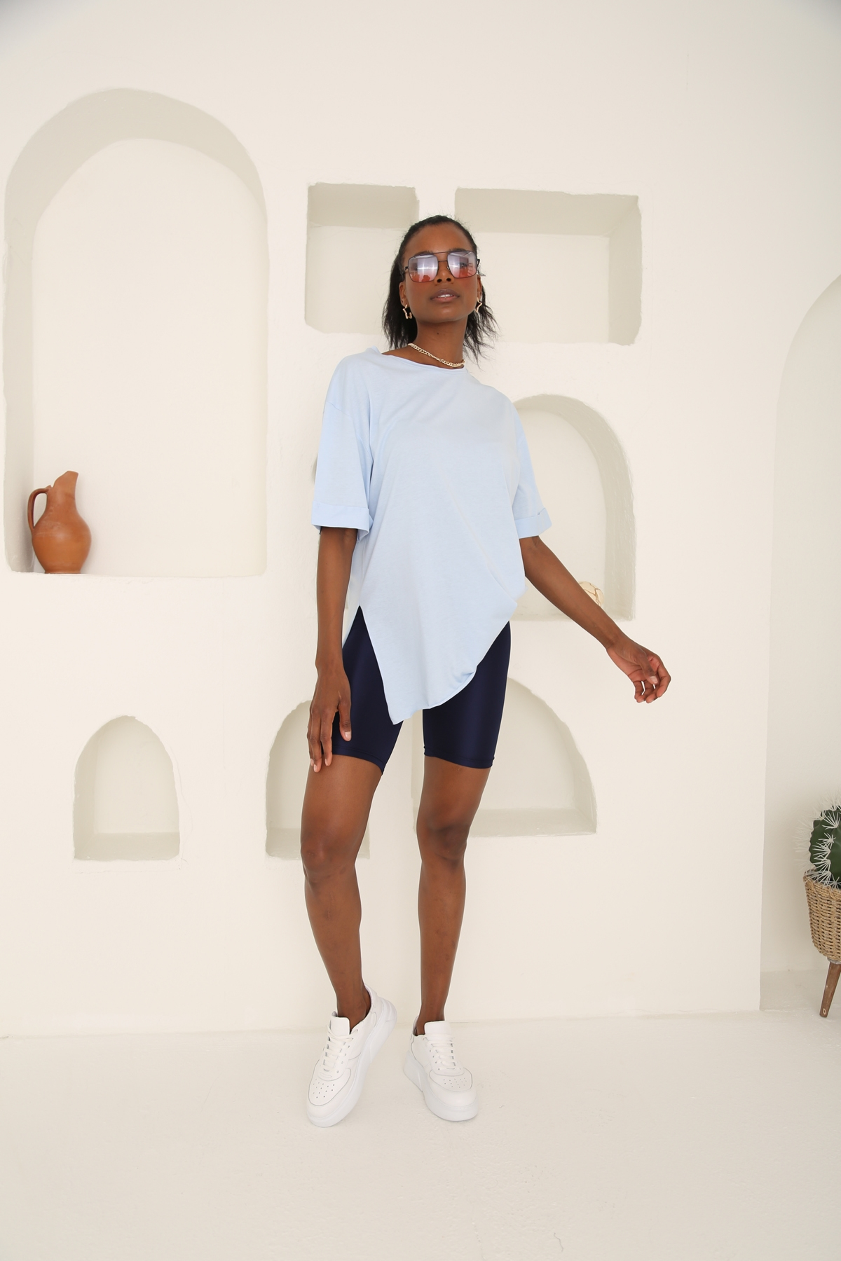 Bebe Mavi Yırtmaçlı Duble Kol Tshirt 3158