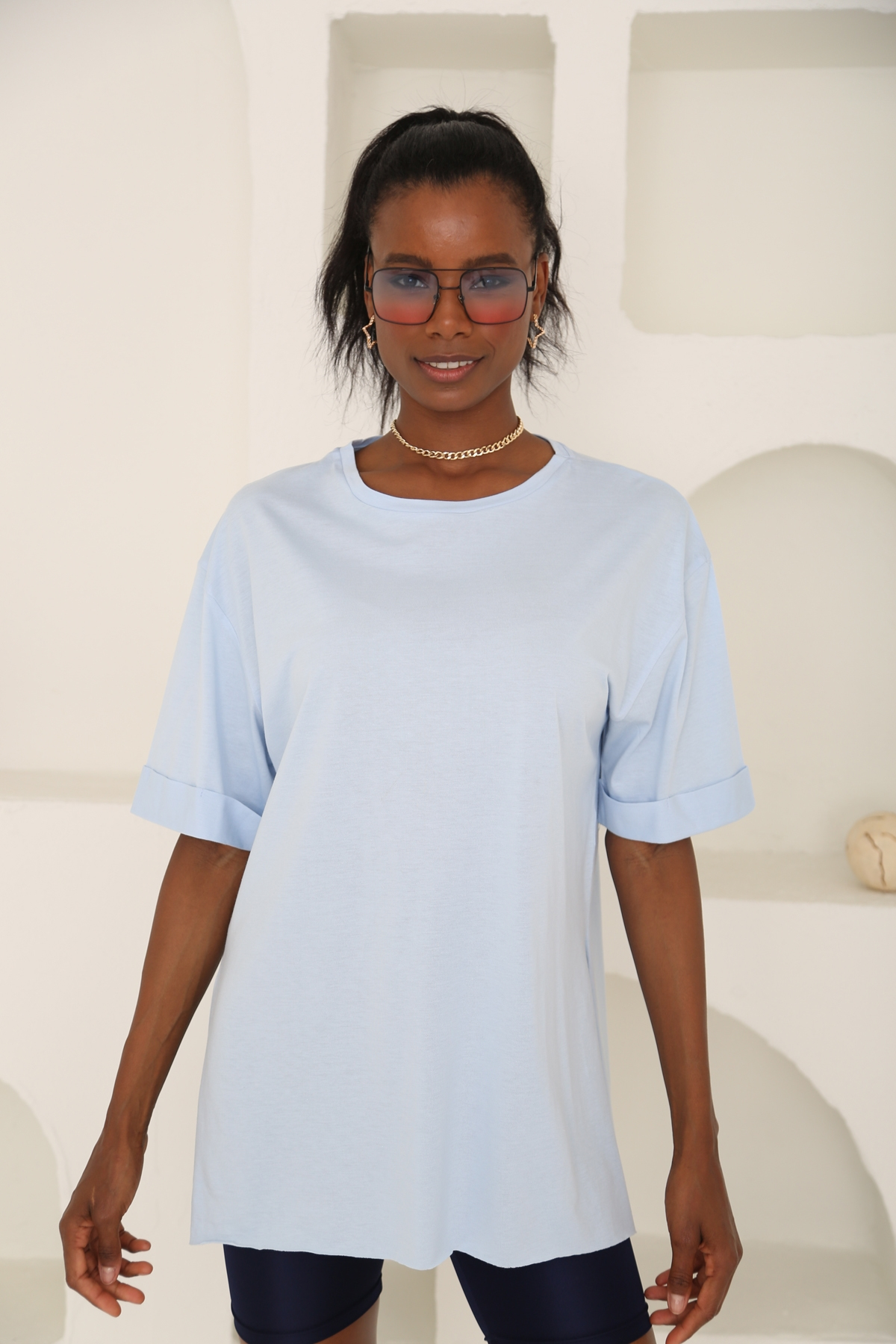 Bebe Mavi Yırtmaçlı Duble Kol Tshirt 3158