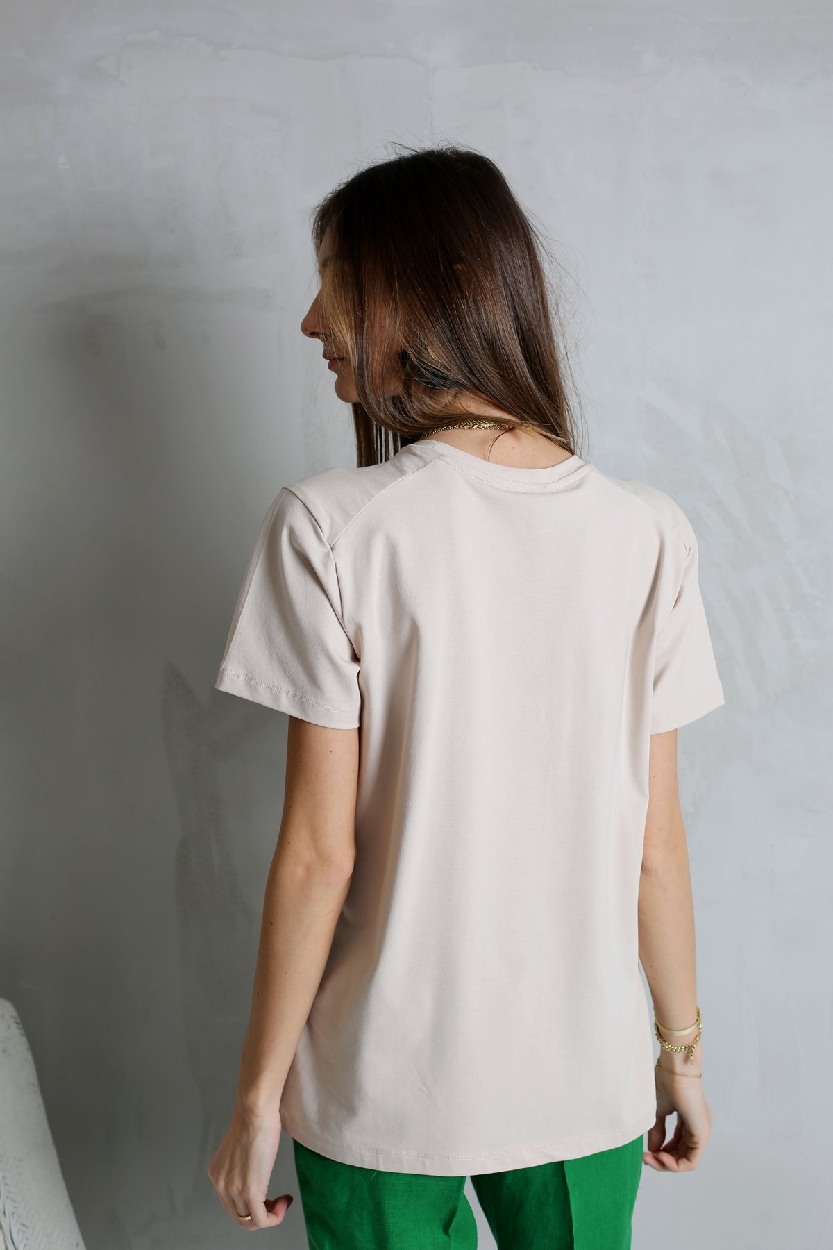 Bej Bisiklet Yaka Tshirt-1005 