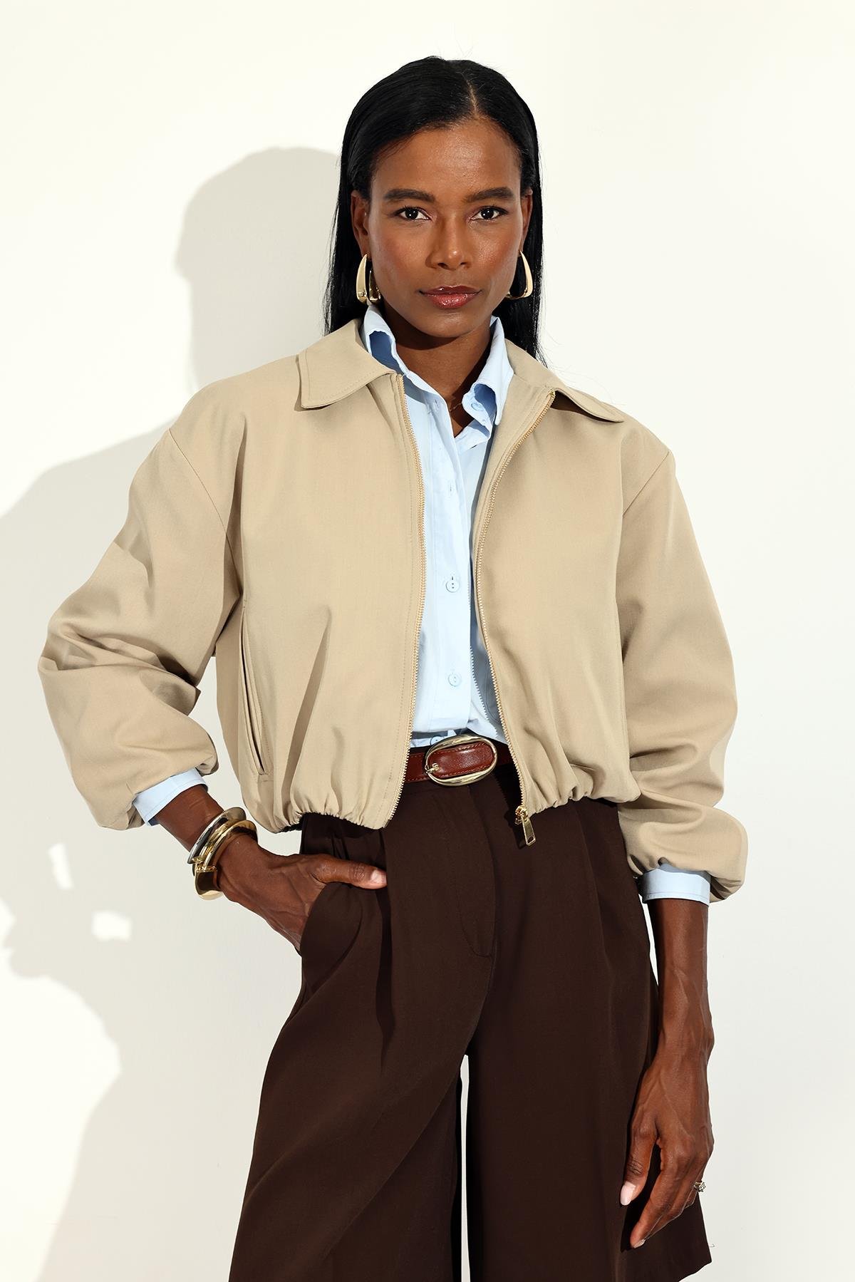 Bej Bomber Ceket 9616