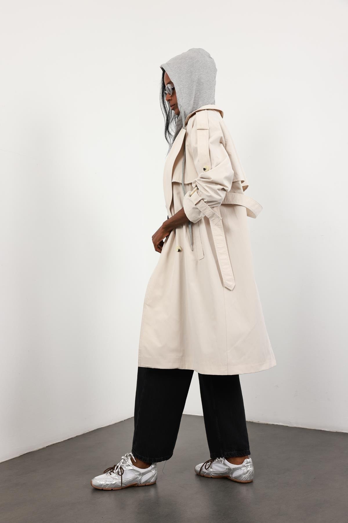 Bej Çıkarılabilir Kapüşonlu Trençkot 87109