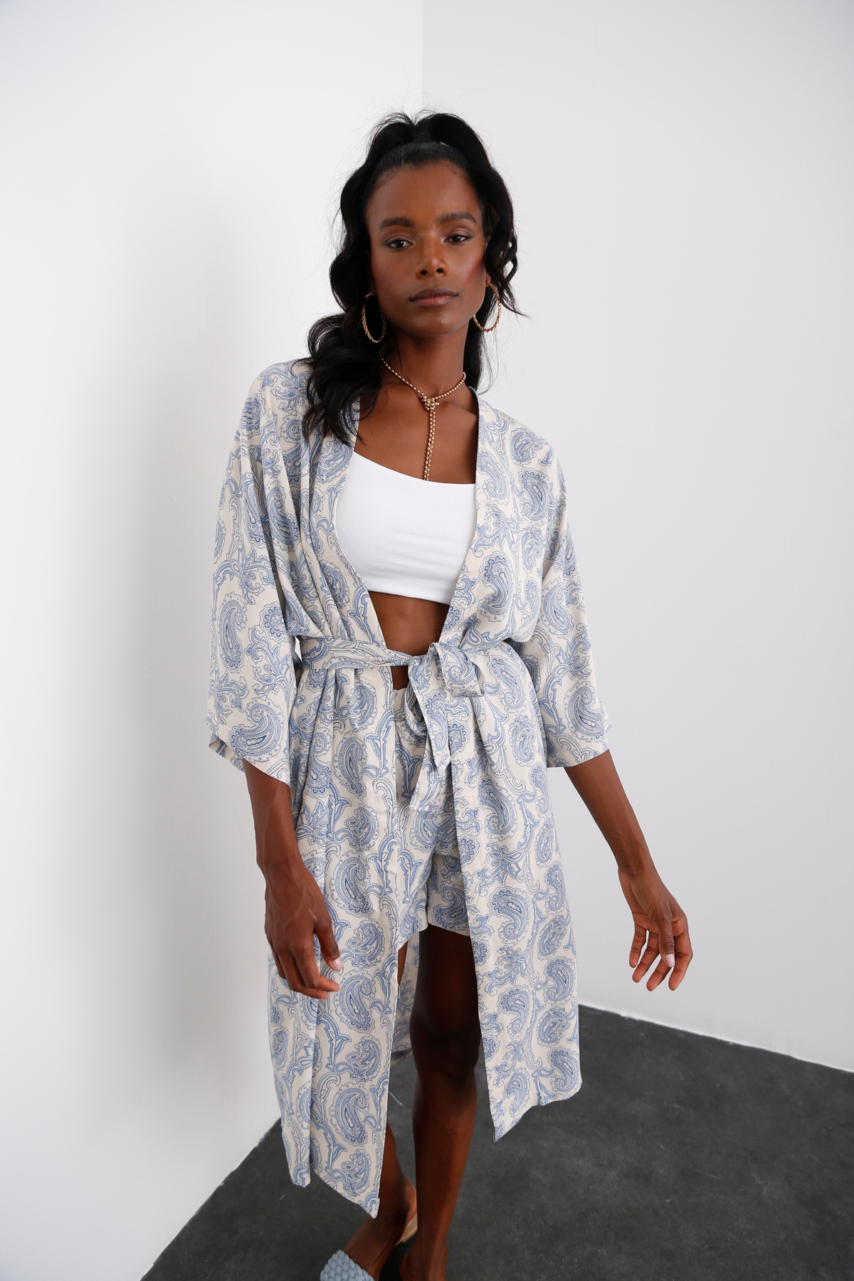 Bej Desenli Şort Takım 30032