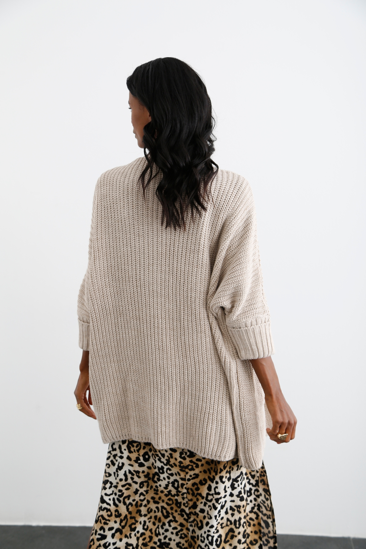 Bej Duble Kol Oversize Hırka 