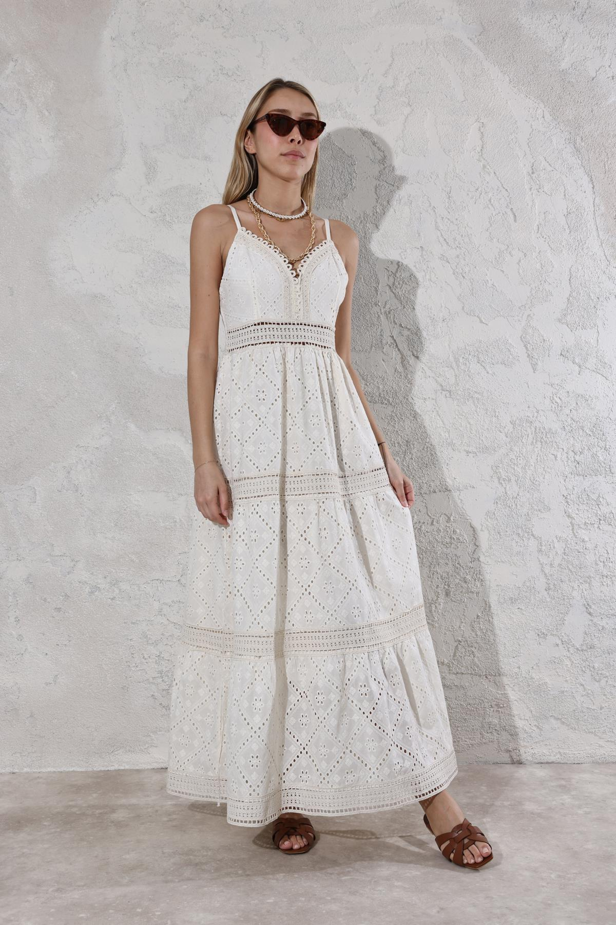 Bej Fistolu Maxi Boy Elbise 37482