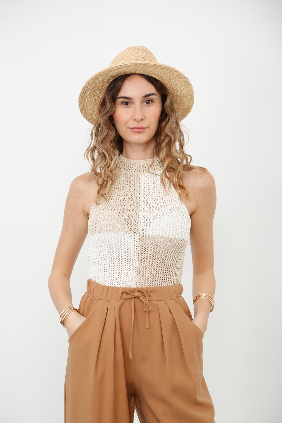 Bej Halter Kesim Triko Bluz 290052