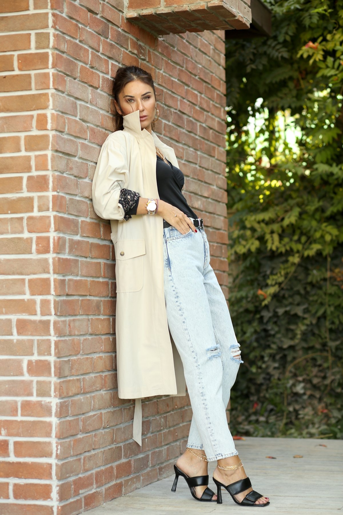 Bej Kapak Cepli Trenhcoat 87029