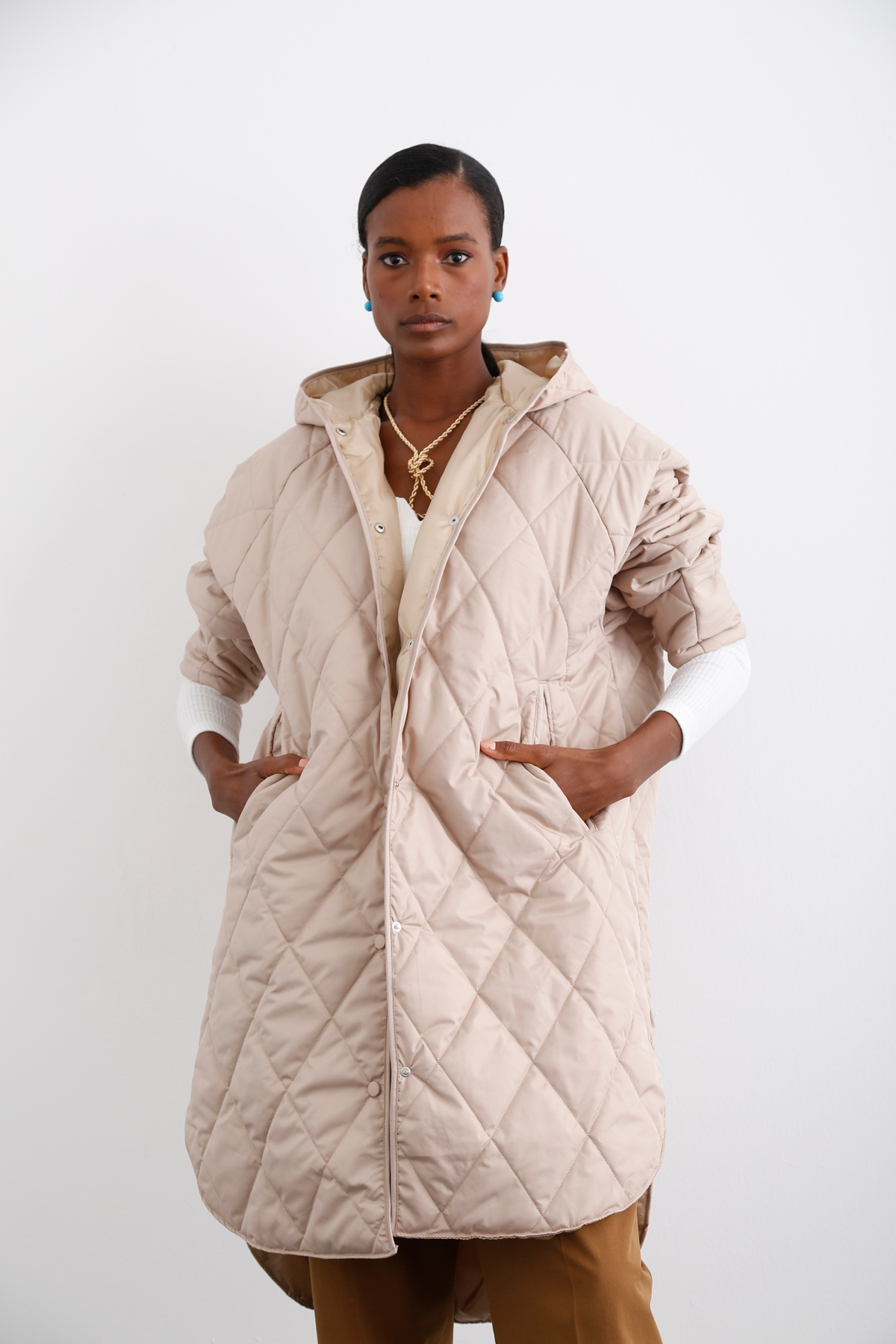 Bej Kapitoneli Oversize Mont 54061