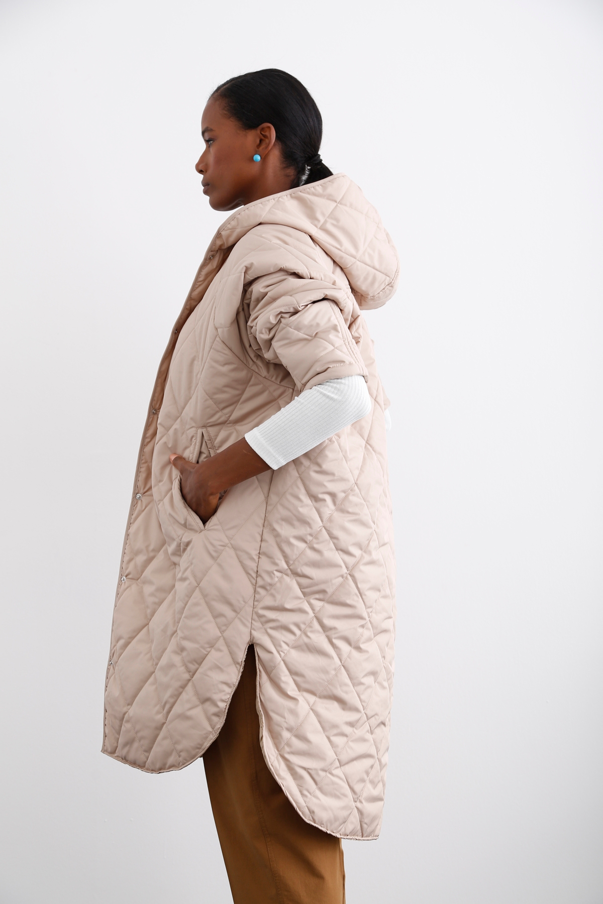 Bej Kapitoneli Oversize Mont 54061