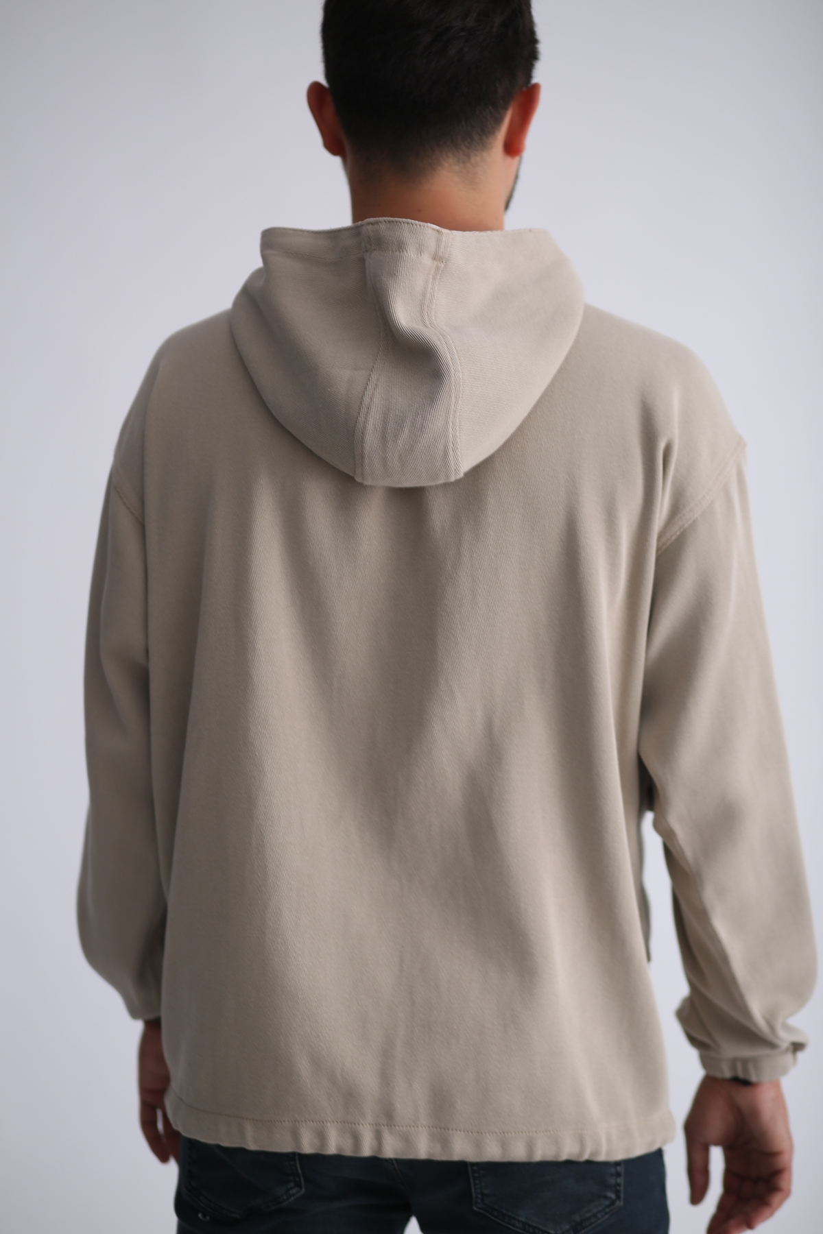 Bej Kapşonlu Jean Sweatshirt 4288