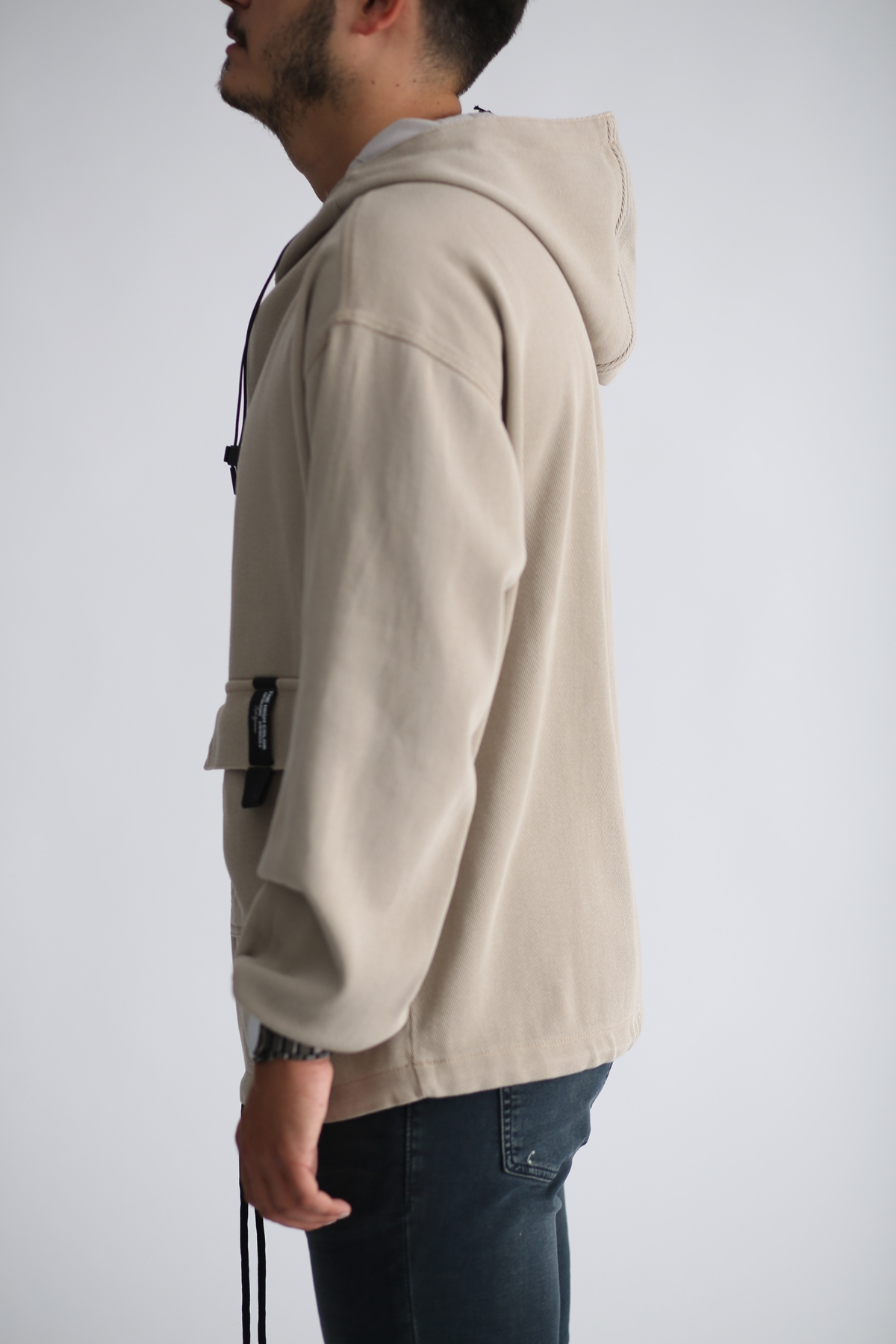 Bej Kapşonlu Jean Sweatshirt 4288