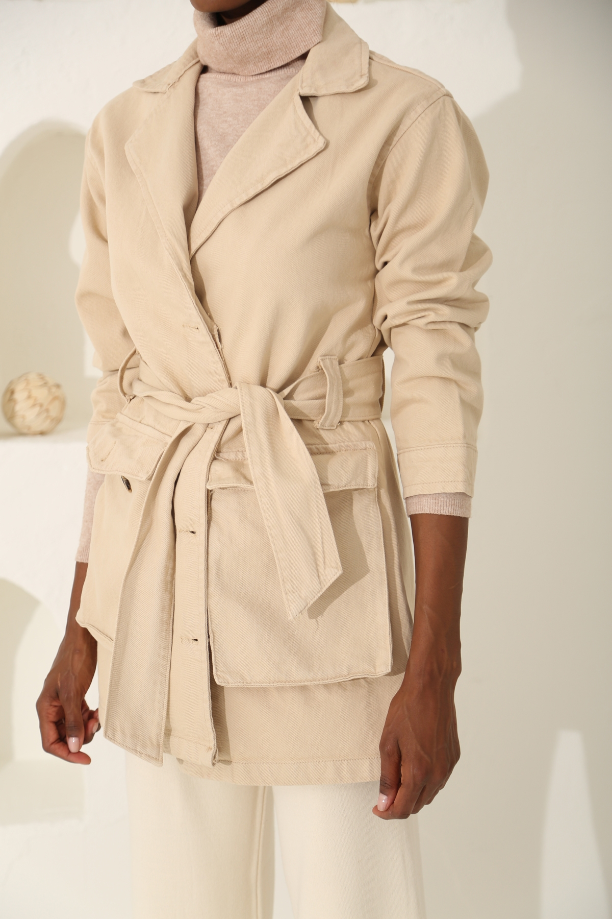 Bej Kargo Cep Kuşaklı Trenchcoat 6031