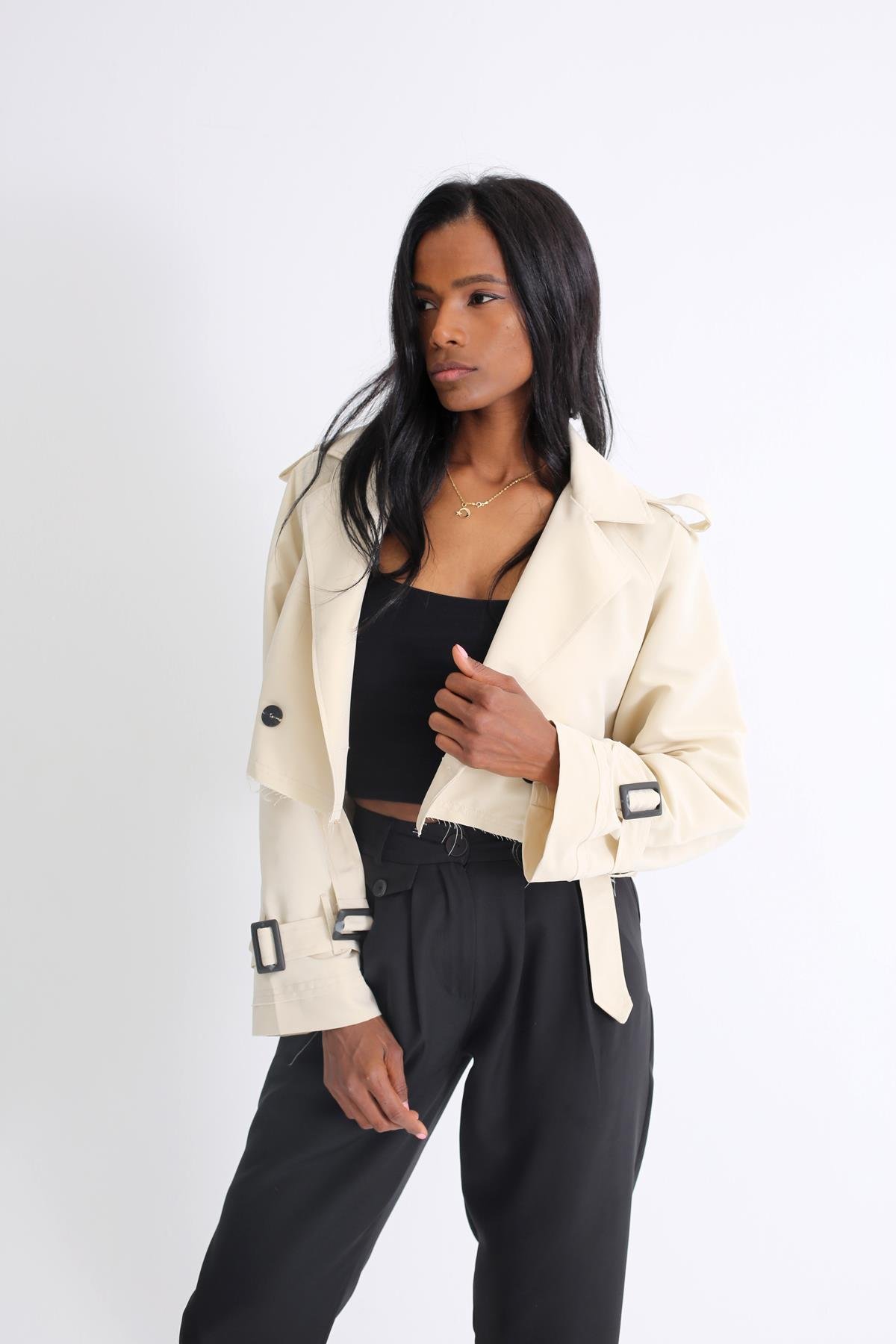 Bej Kemerli Kısa Trenchcoat 54316