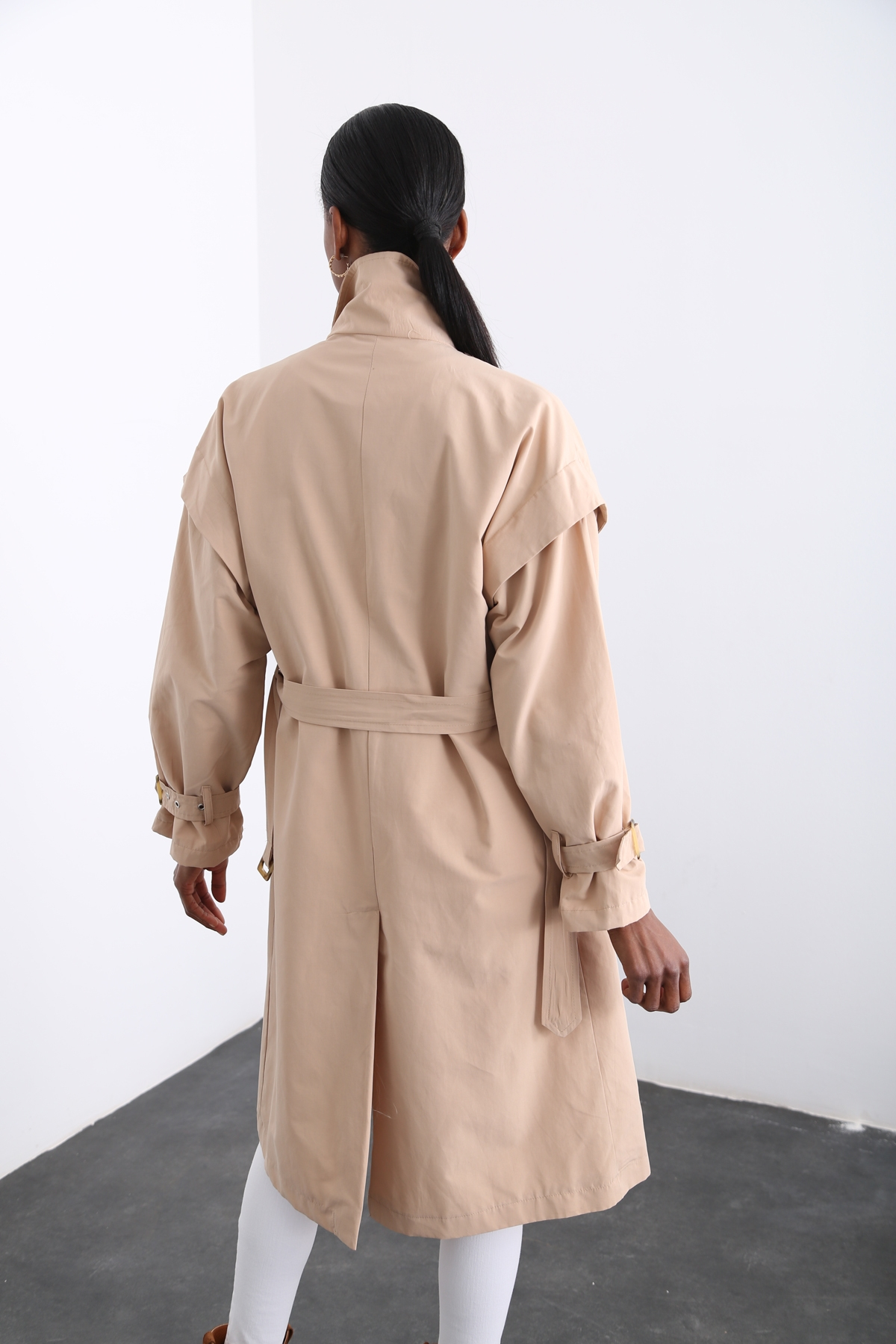 Bej Kendinden Kemerli Trenchcoat 16024