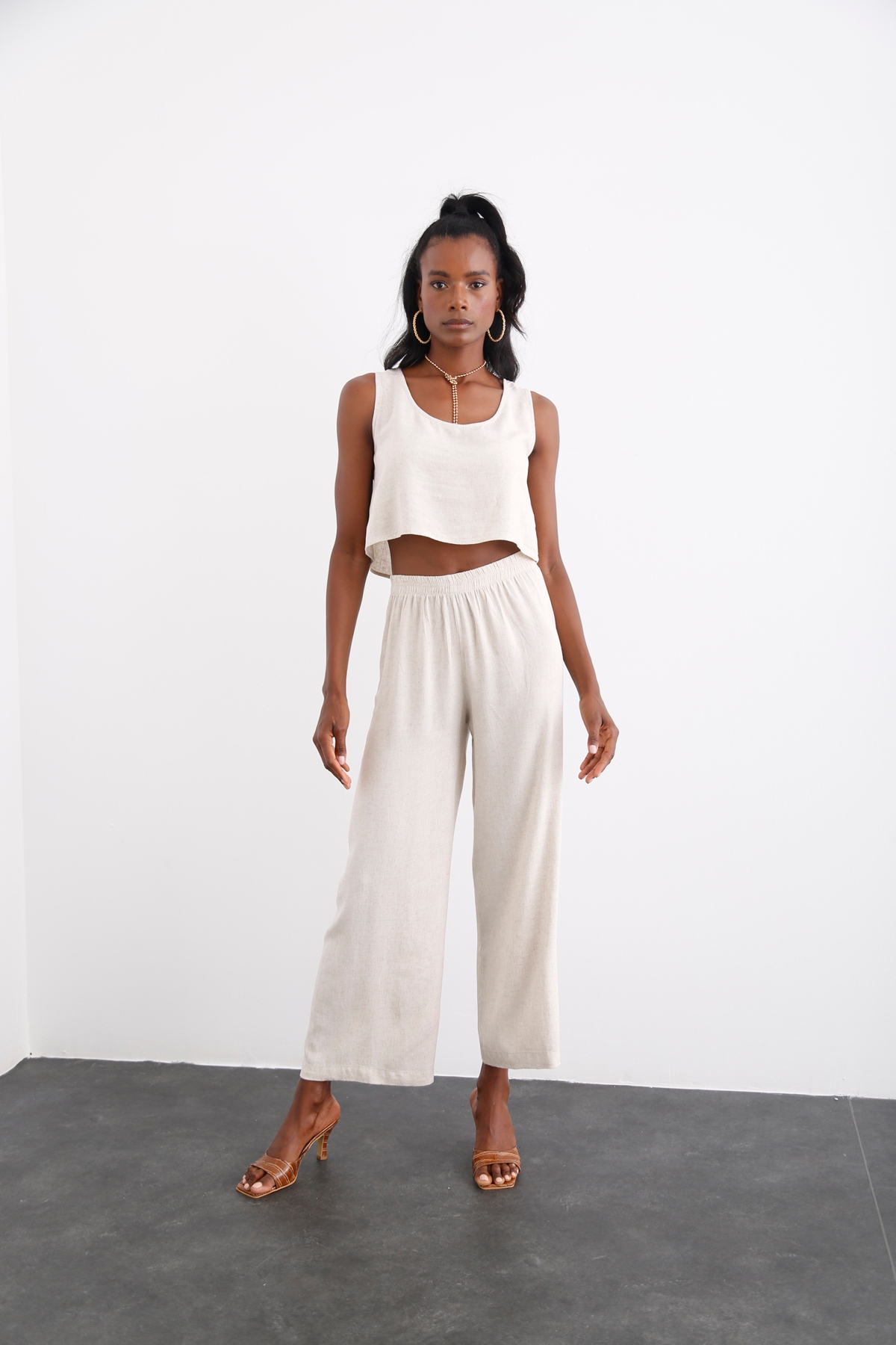 Bej Keten Crop Takım 0327