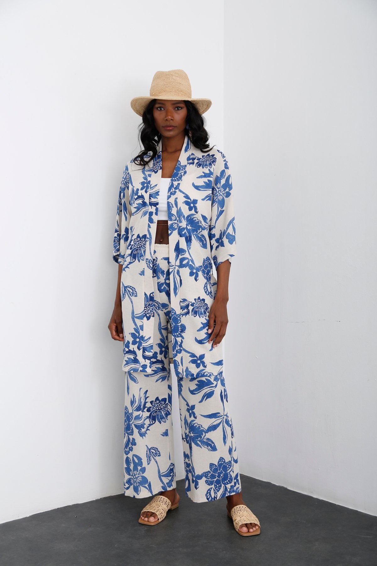 Bej Kuşaklı Kimono Takım 3763