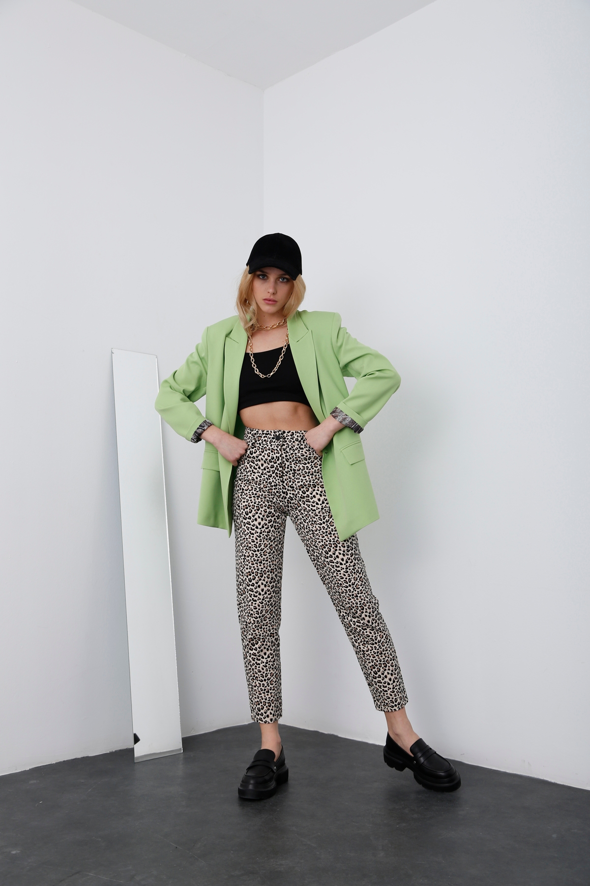 Bej Leopar Desenli Pantolon 00132