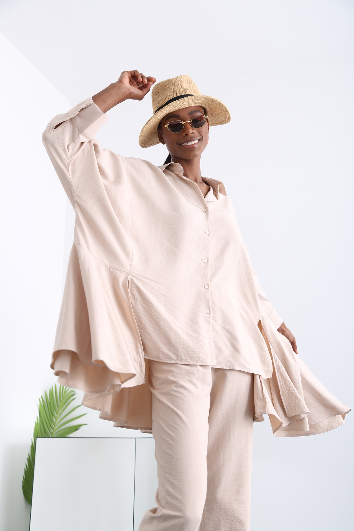 Bej Oversize Gömlek Takım 96056