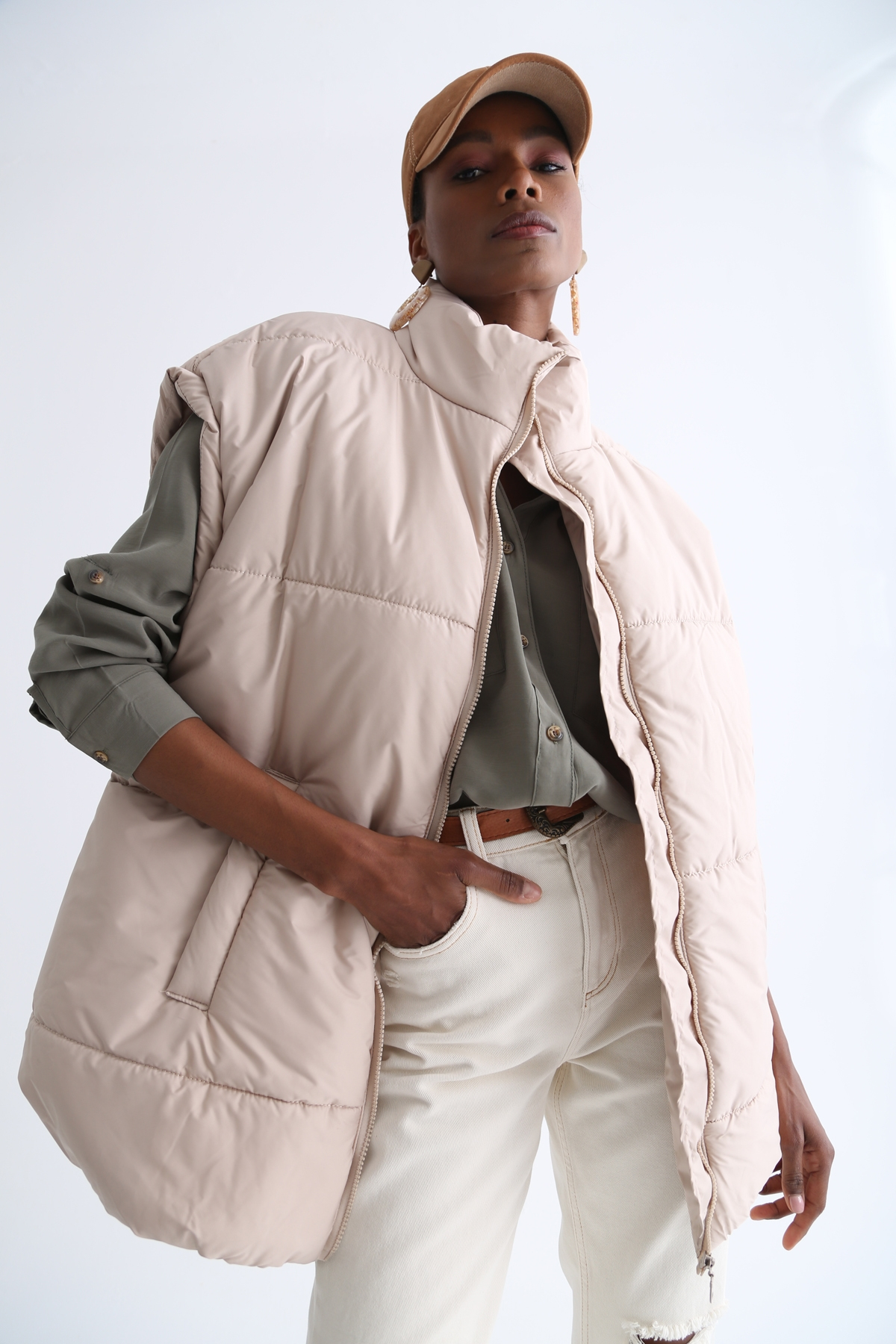 Bej Oversize Şişme Yelek 54010