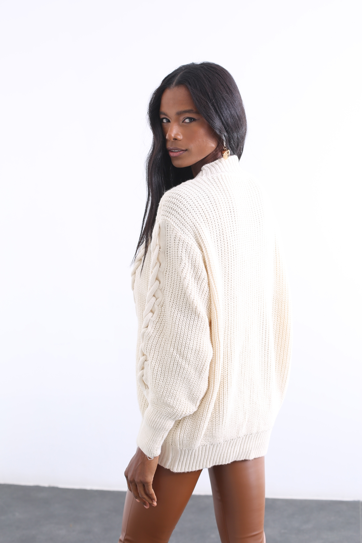 Bej Saç Örgü Örme Hırka AV0085