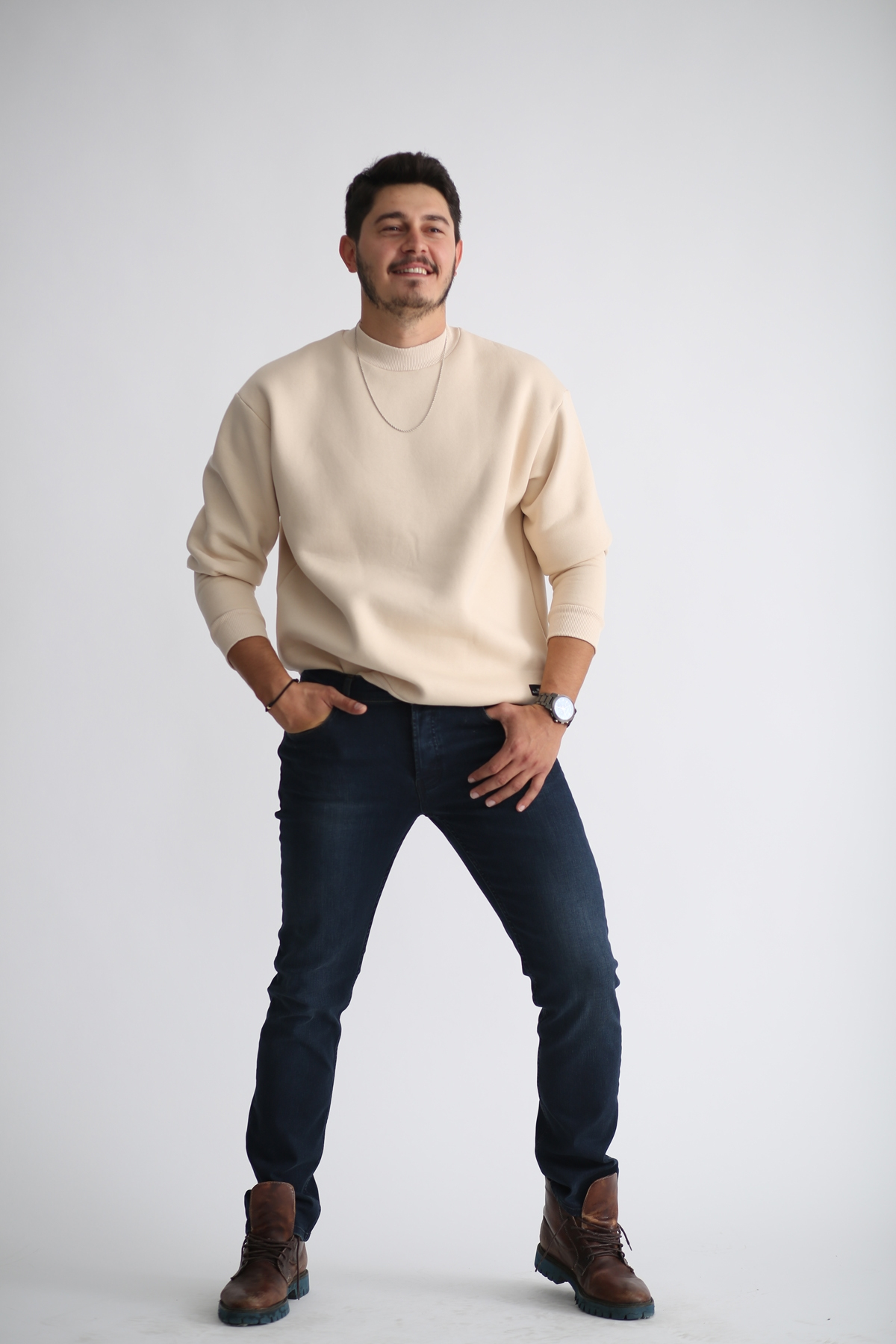Bej Şardonlu Sweatshirt K-201-21