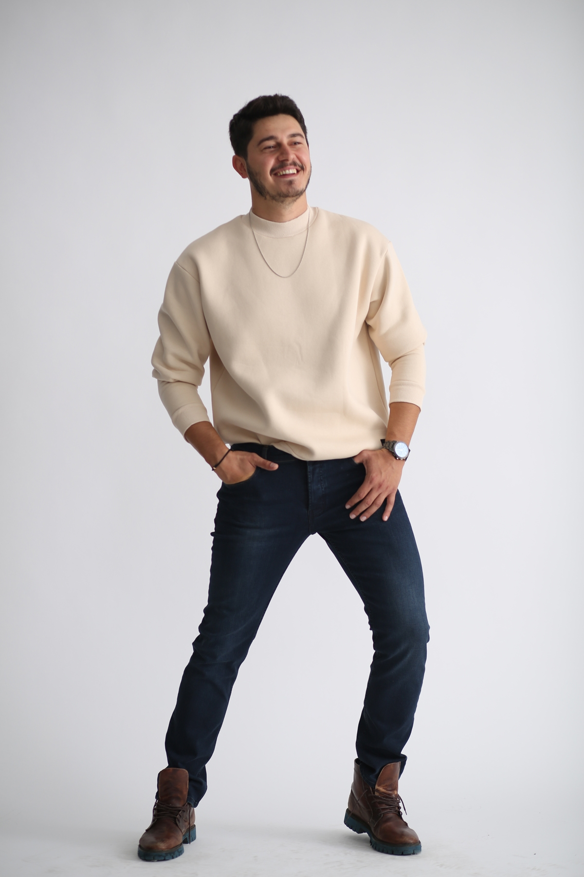 Bej Şardonlu Sweatshirt K-201-21