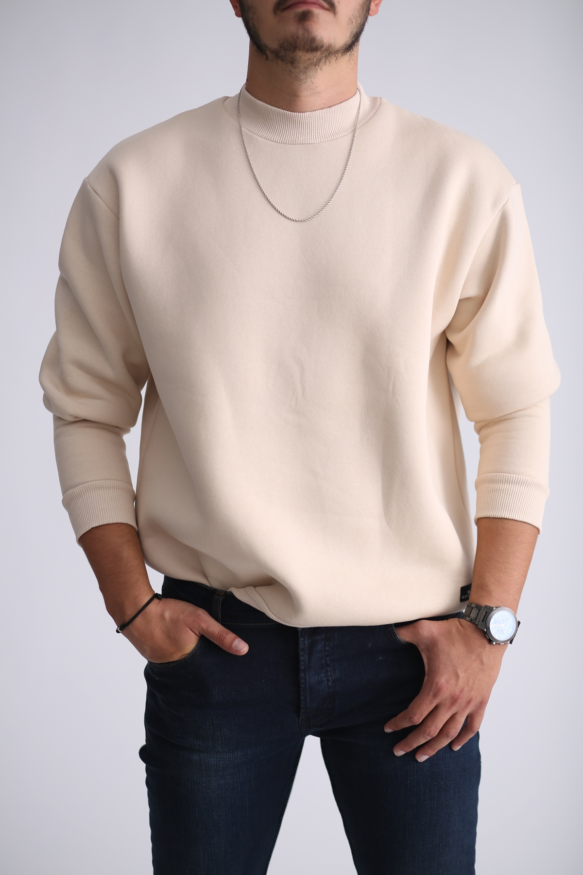 Bej Şardonlu Sweatshirt K-201-21