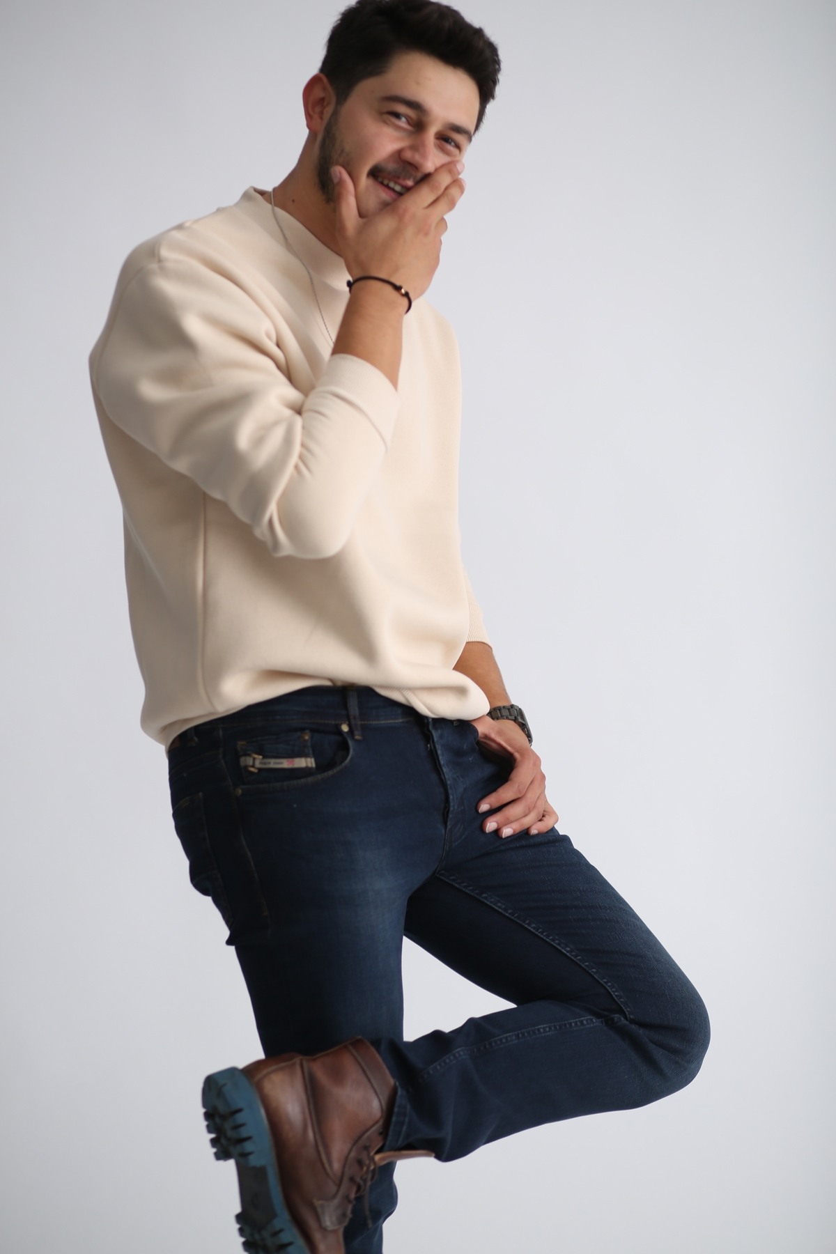 Bej Şardonlu Sweatshirt K-201-21