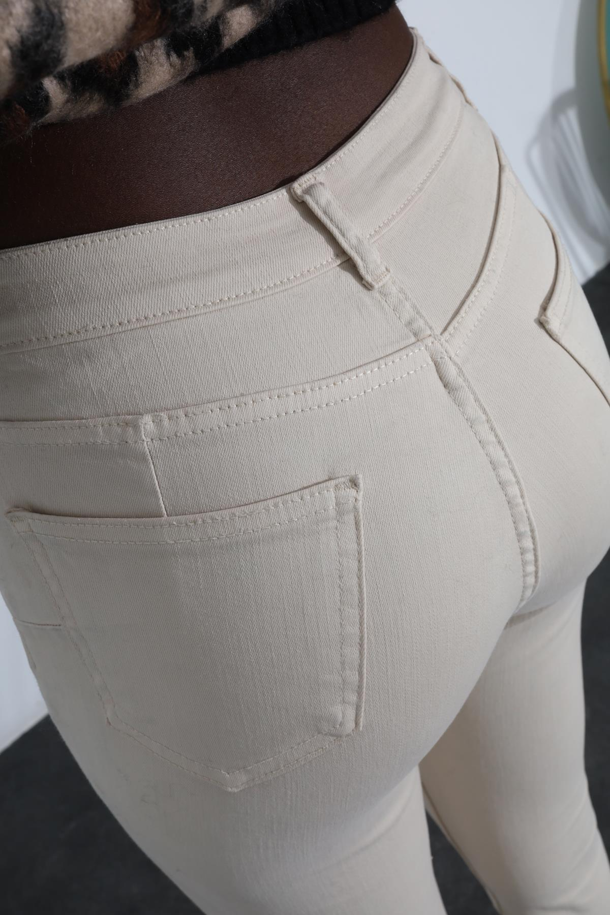 Bej Yüksek Bel Push-Up Skinny Jean 