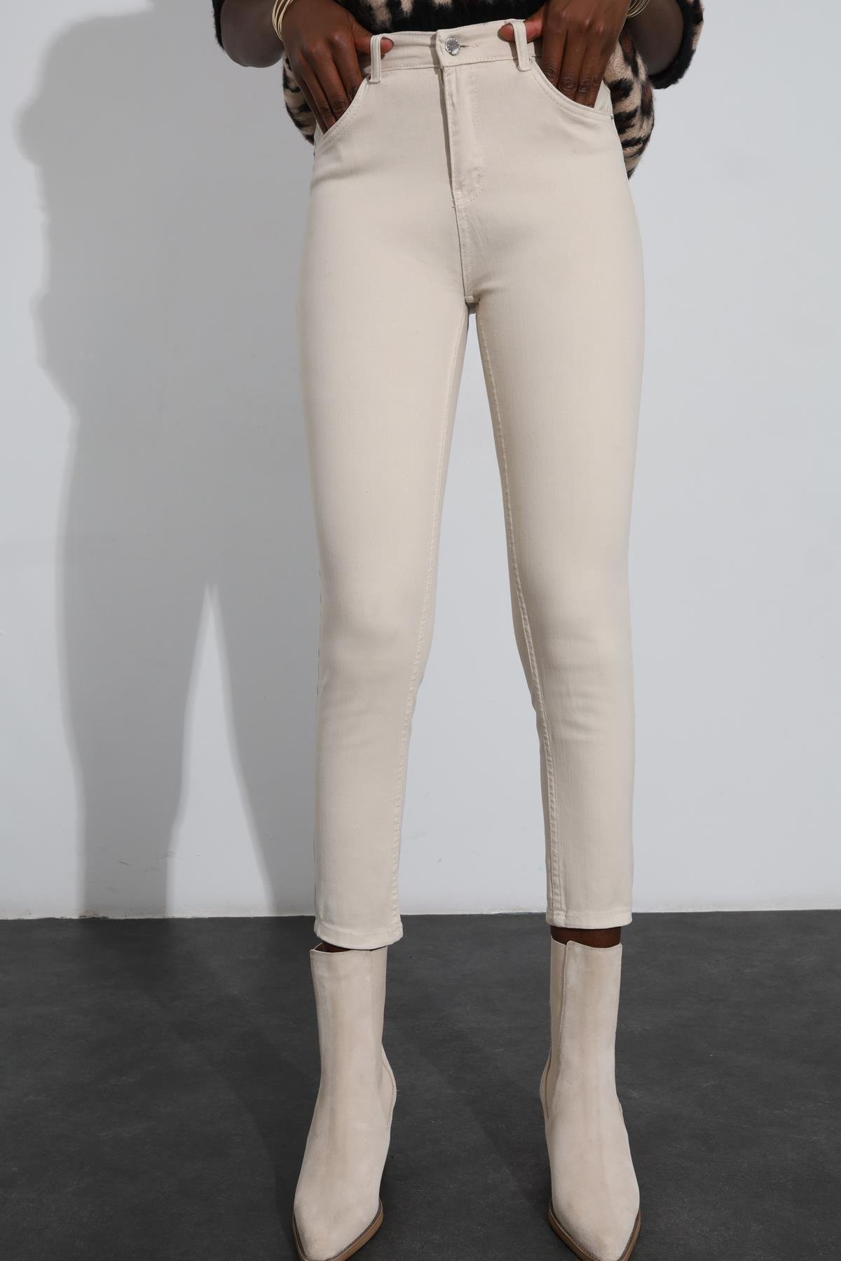 Bej Yüksek Bel Push-Up Skinny Jean 