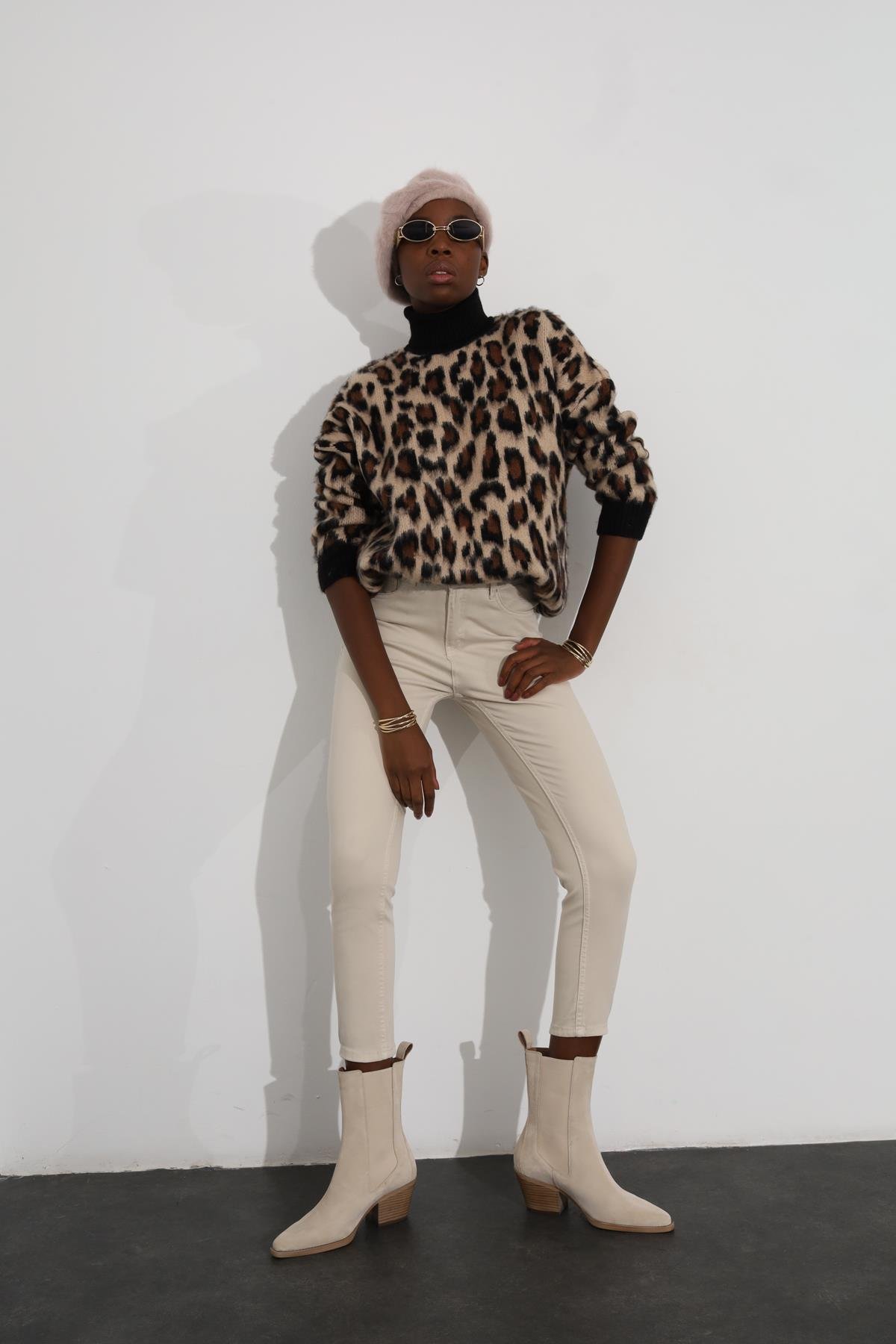 Bej Yüksek Bel Push-Up Skinny Jean 