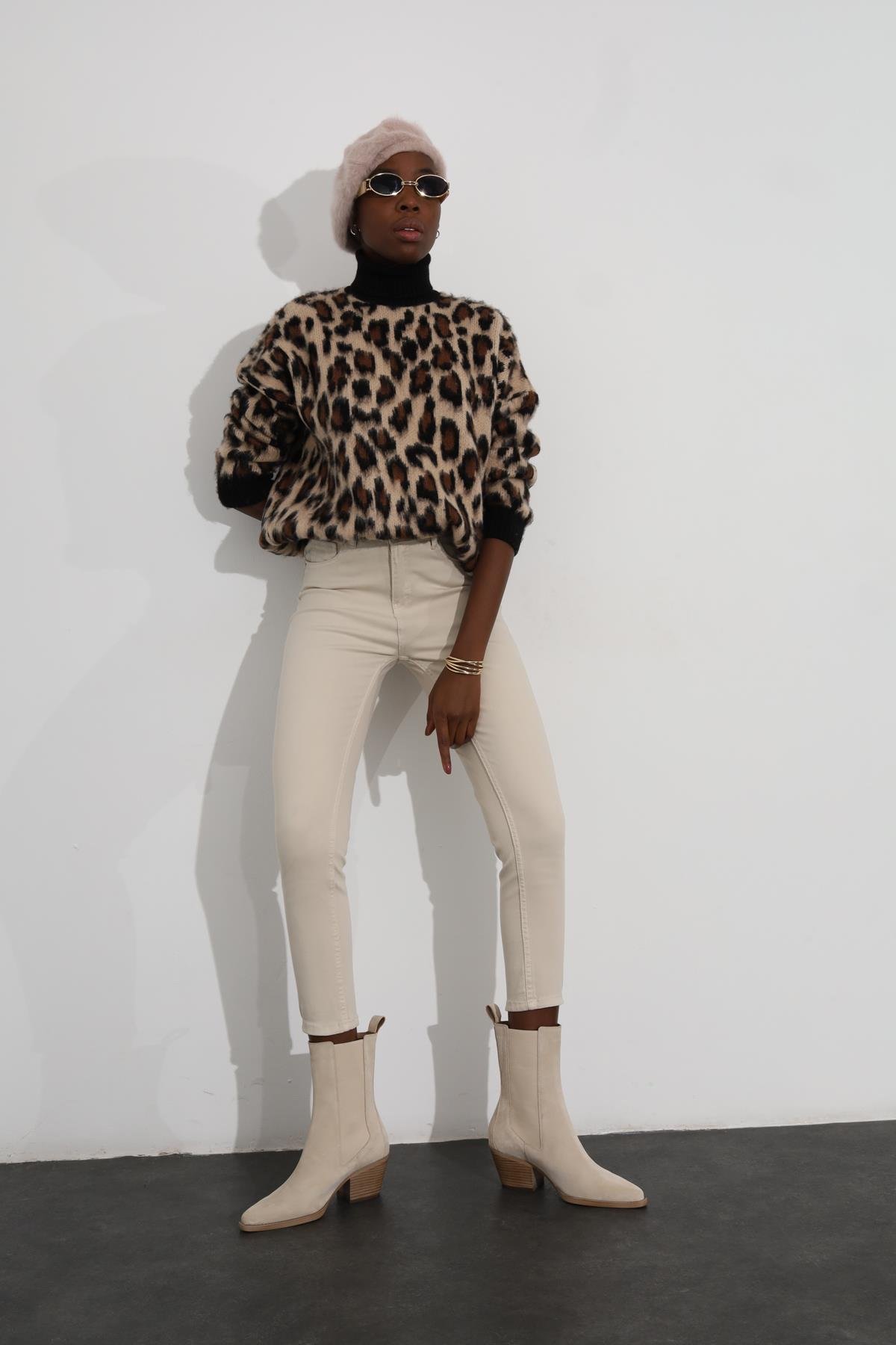 Bej Yüksek Bel Push-Up Skinny Jean 